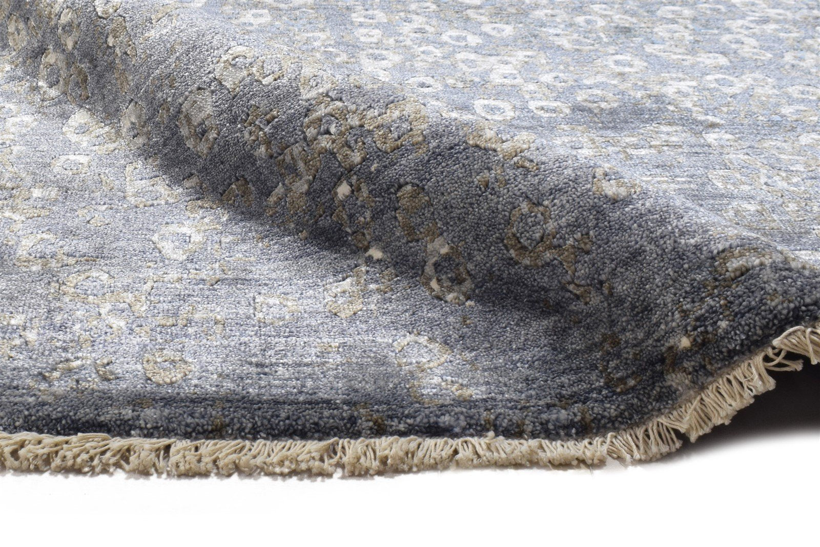 8' X 10' Rug Silk Dark Grey Modern Hand Knotted Indian Abstract Large Carpet 7864319246485