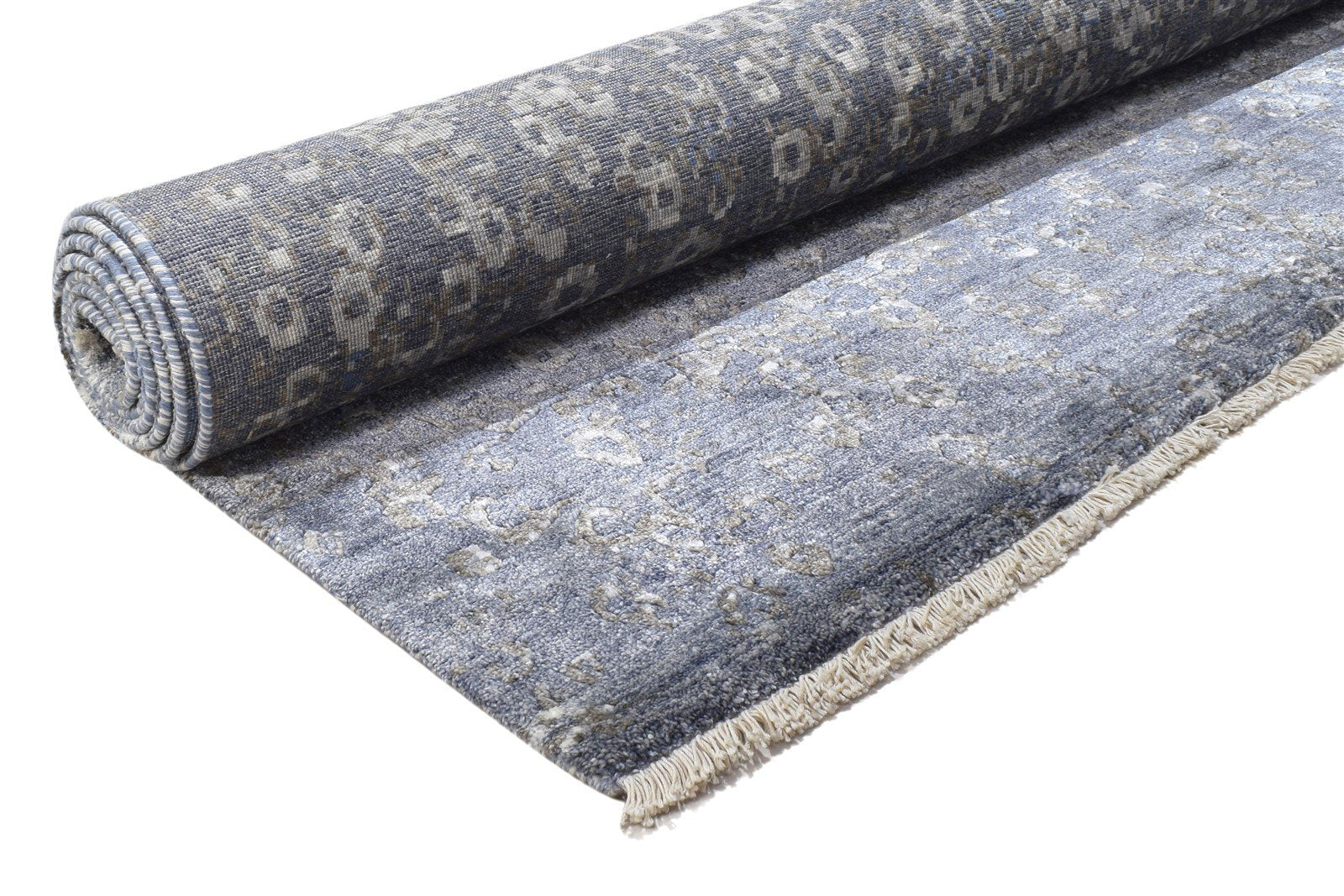 8' X 10' Rug Silk Dark Grey Modern Hand Knotted Indian Abstract Large Carpet 7864319246485