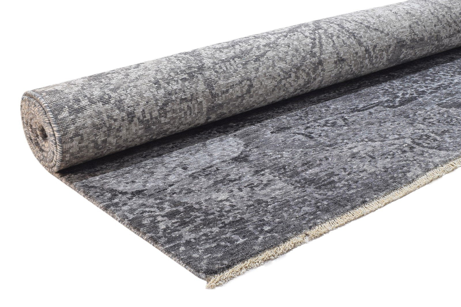 8' X 10' Rug Silk Dark Grey Modern Hand Knotted Indian Abstract Large Carpet 7864325275797