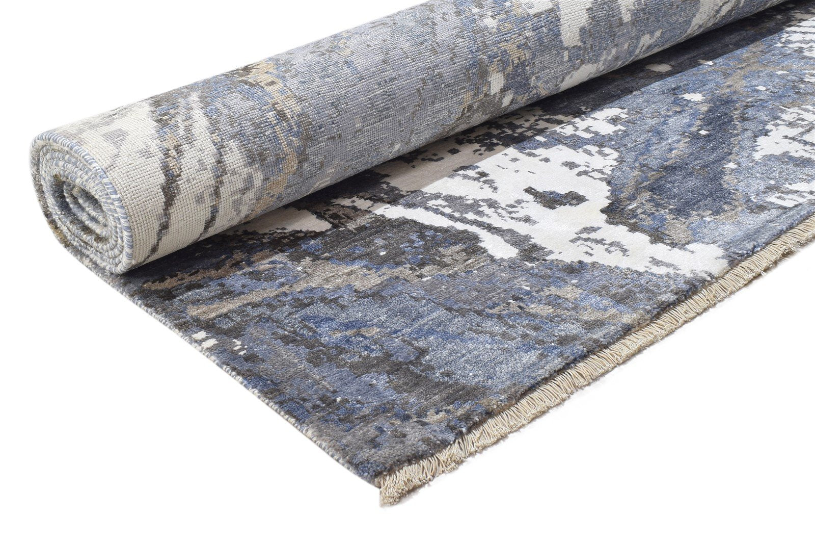 8' X 10' Rug Silk Grey Modern Hand Knotted Indian Abstract Large Carpet 7864320327829