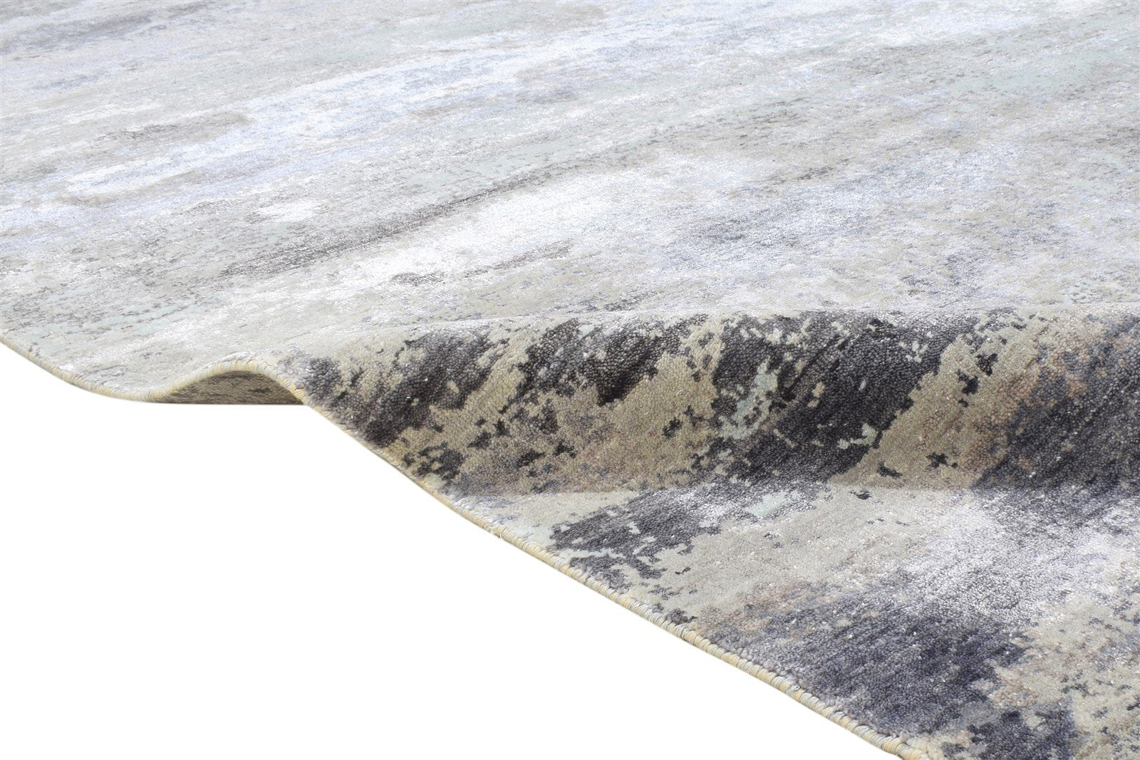 8' X 10' Rug Silk Grey Modern Hand Knotted Indian Abstract Large Carpet 7864318951573
