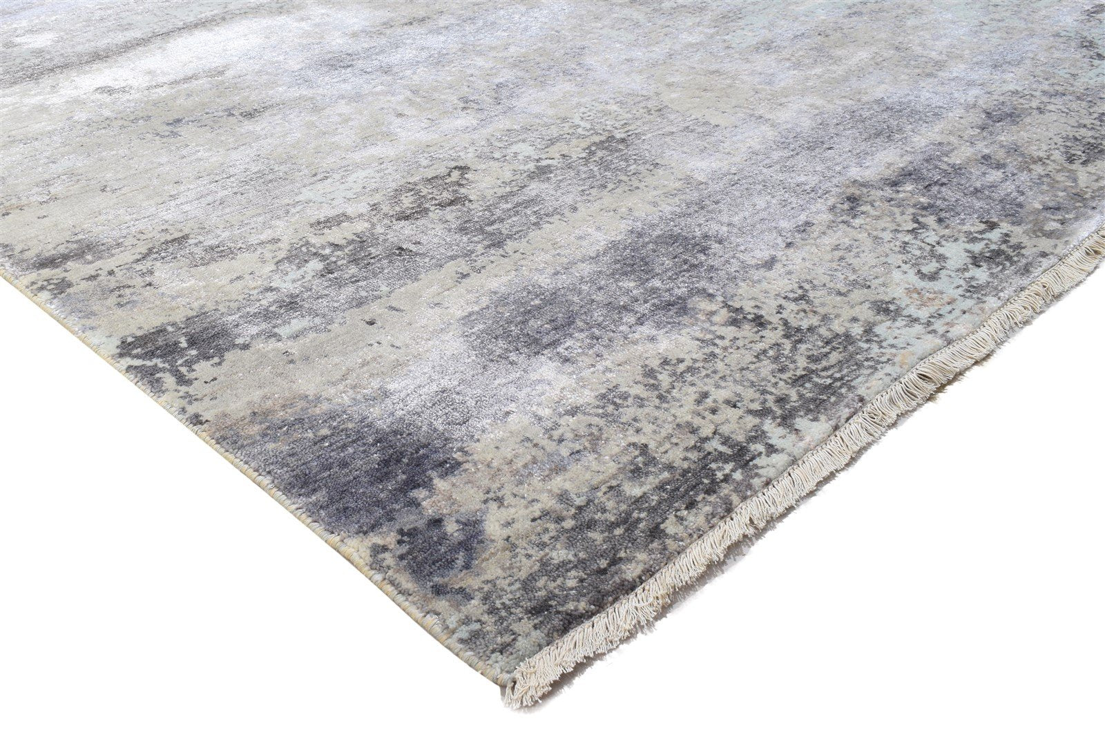 8' X 10' Rug Silk Grey Modern Hand Knotted Indian Abstract Large Carpet 7864318951573