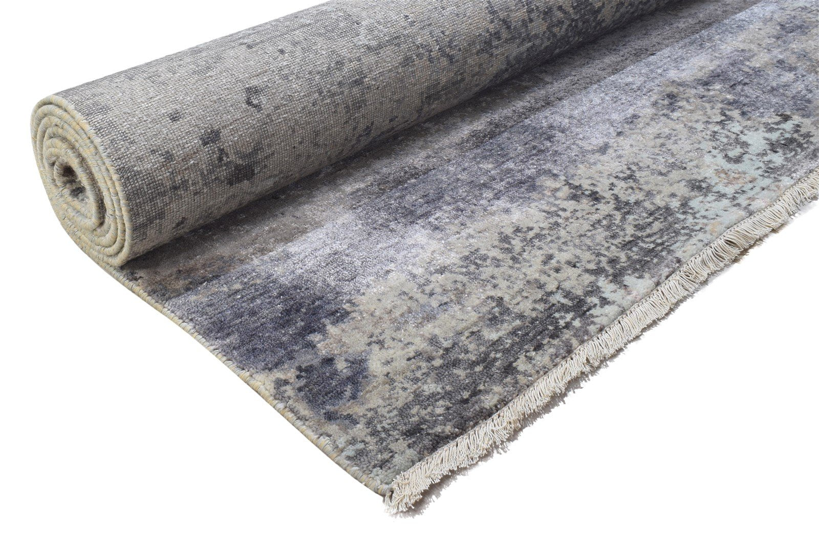 8' X 10' Rug Silk Grey Modern Hand Knotted Indian Abstract Large Carpet 7864318951573