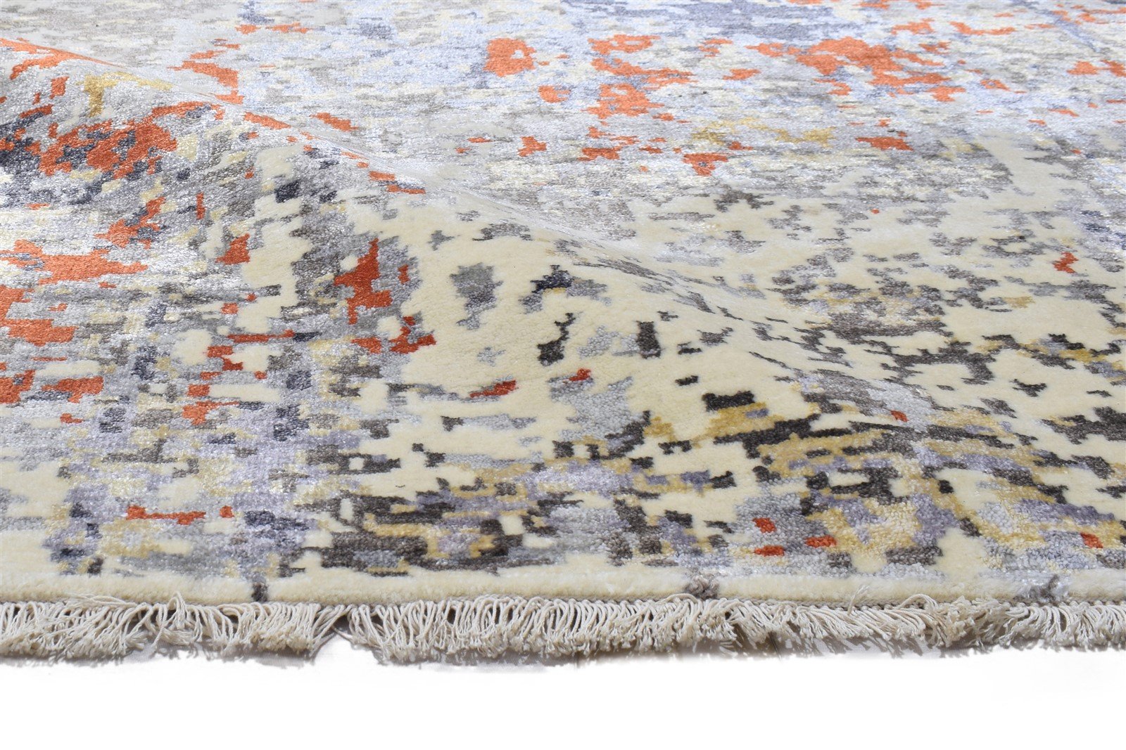 8' X 10' Rug Silk Grey Modern Hand Knotted Indian Abstract Large Carpet 7864319574165