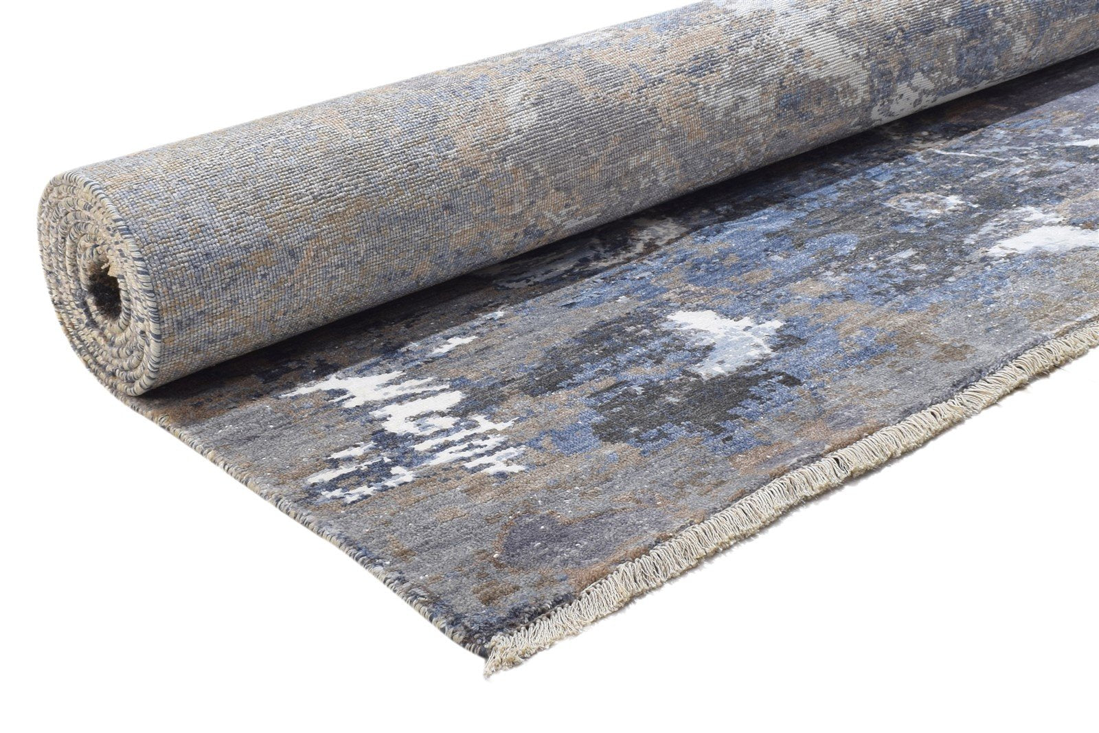 8' X 10' Rug Silk Grey Modern Hand Knotted Indian Abstract Large Carpet 7864325079189