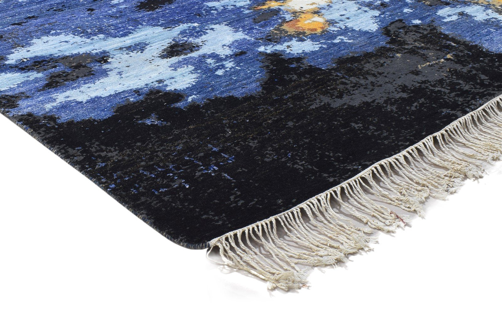 8' X 10' Rug Wool / Silk Blue Modern Hand Knotted Indian Abstract Large Carpet 7864345952405