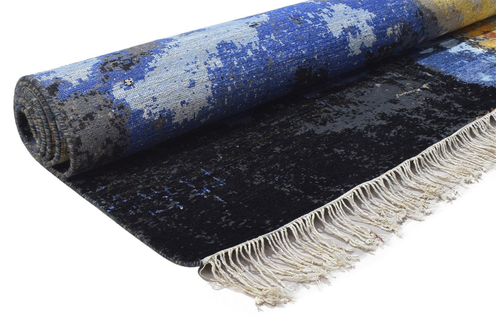 8' X 10' Rug Wool / Silk Blue Modern Hand Knotted Indian Abstract Large Carpet 7864345952405