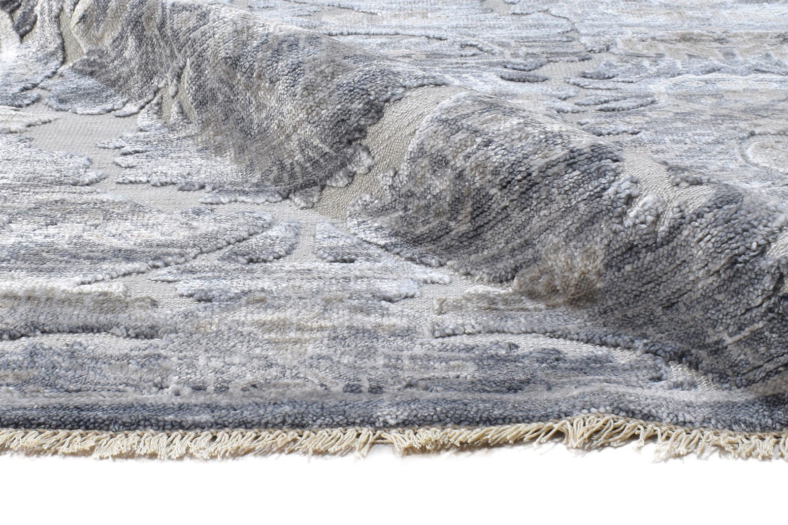 8' X 10' Rug Wool / Silk Grey Modern Hand Knotted European Damask Large Carpet 7865000558741