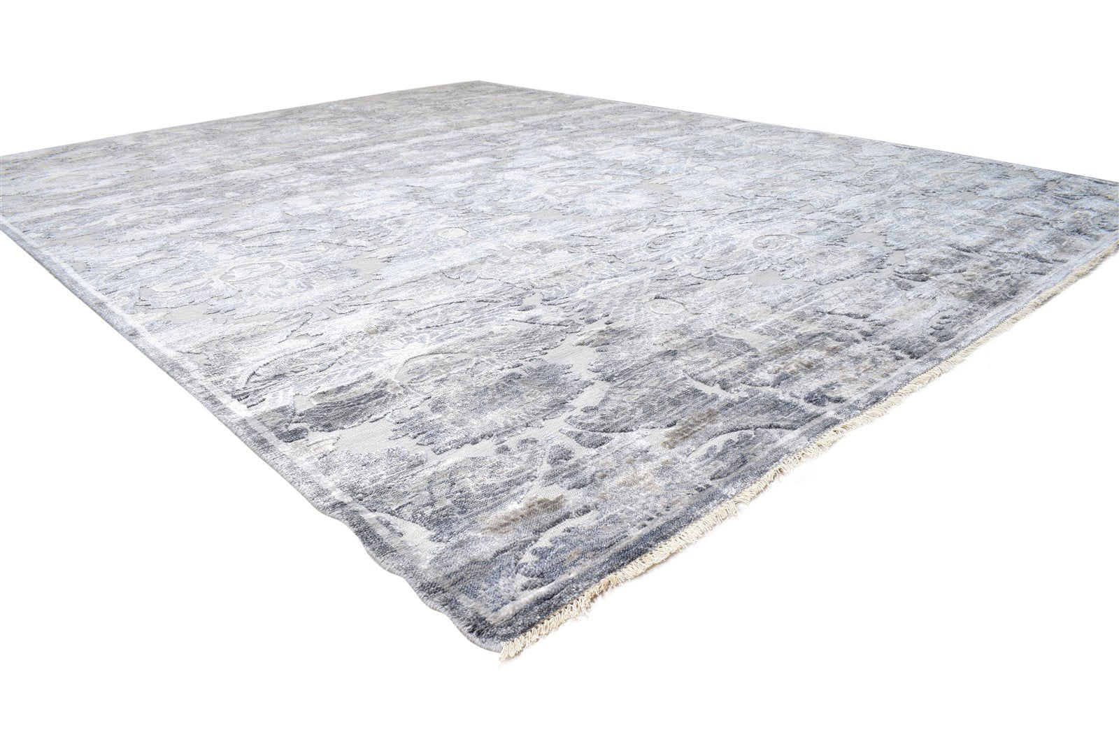 8' X 10' Rug Wool / Silk Grey Modern Hand Knotted European Damask Large Carpet 7865000558741