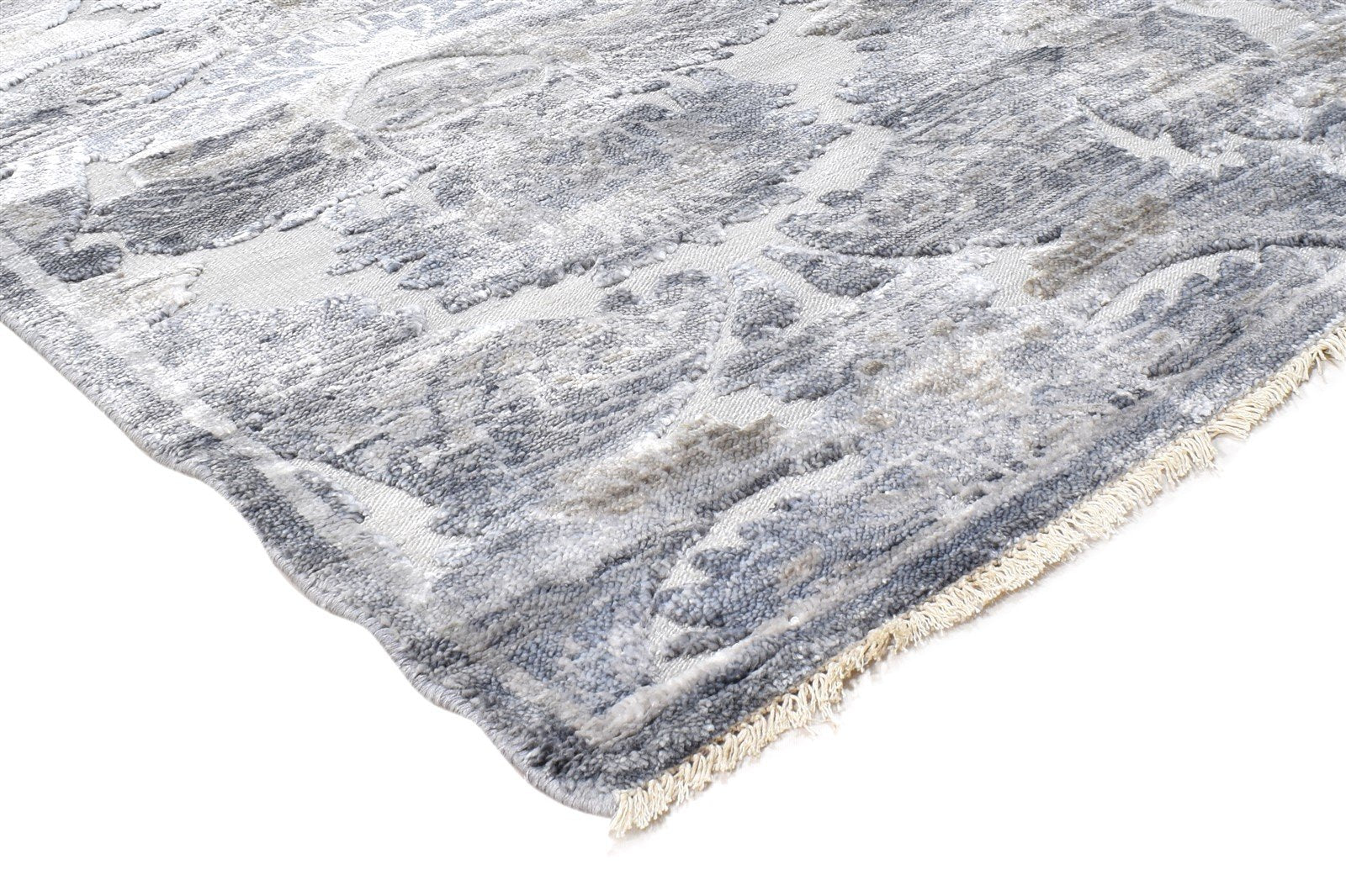 8' X 10' Rug Wool / Silk Grey Modern Hand Knotted European Damask Large Carpet 7865000558741