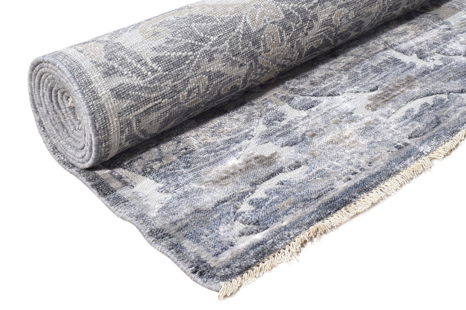8' X 10' Rug Wool / Silk Grey Modern Hand Knotted European Damask Large Carpet 7865000558741