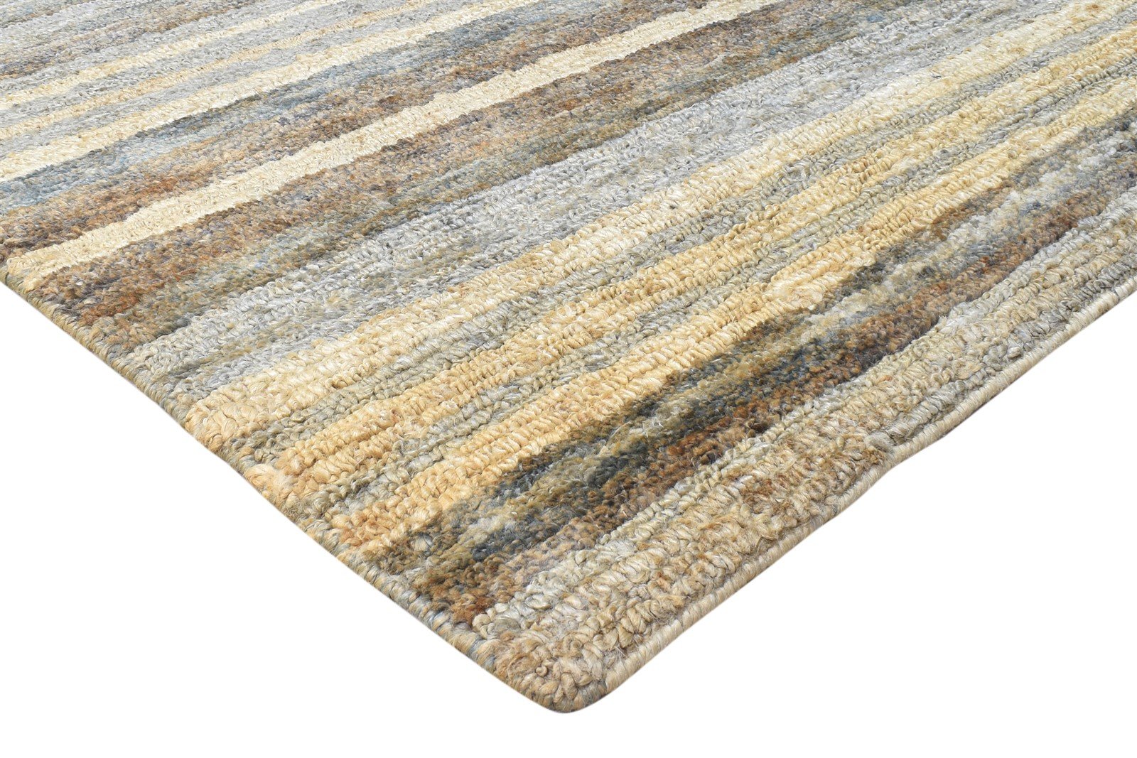 8' X 11' Rug Jute Brown Modern Hand Knotted Bohemian Striped Large Carpet 7864787599509