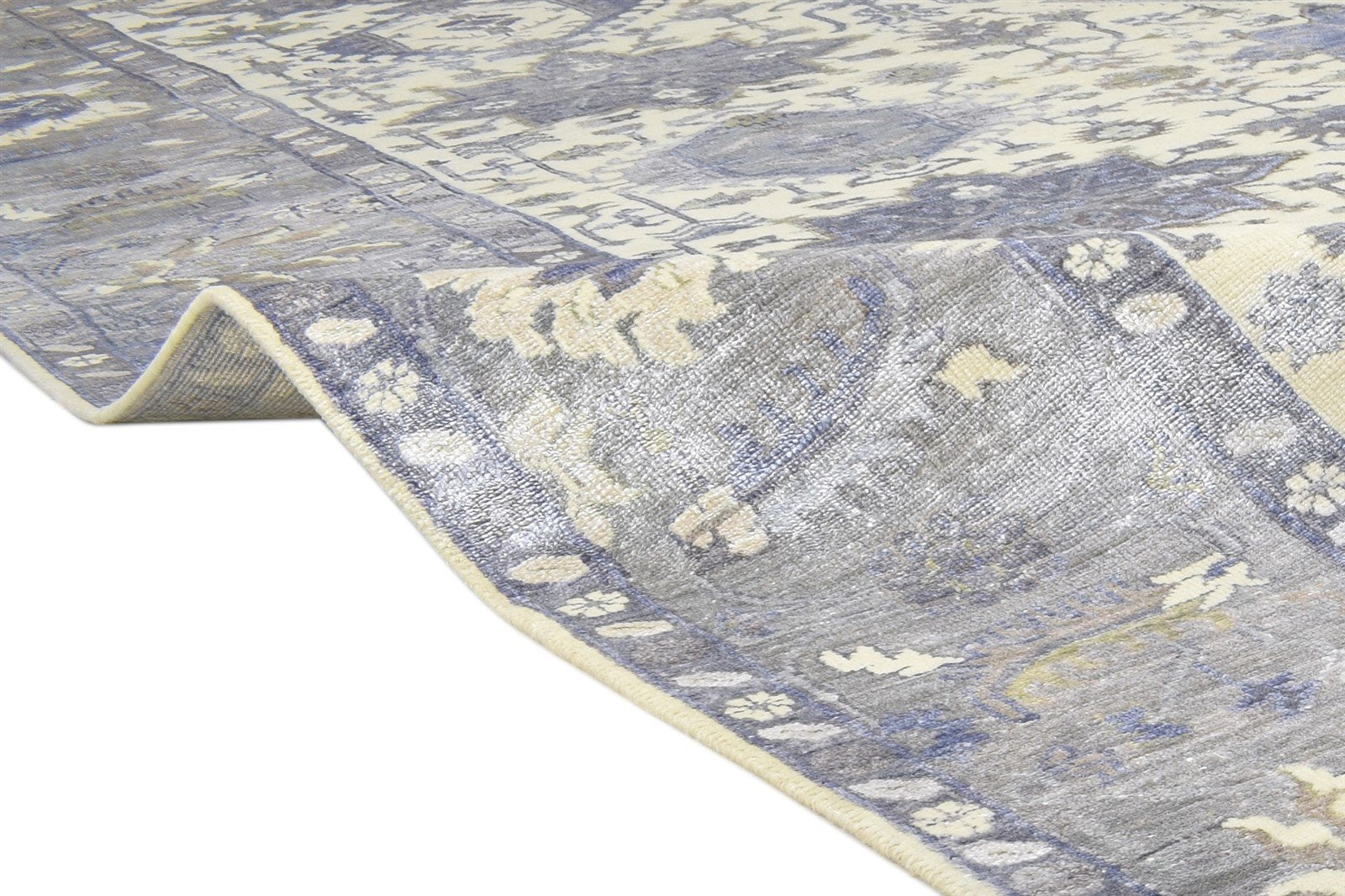 8' X 12' Rug Silk Grey Persian Hand Knotted Oushak Oriental Large Carpet 7864193974421