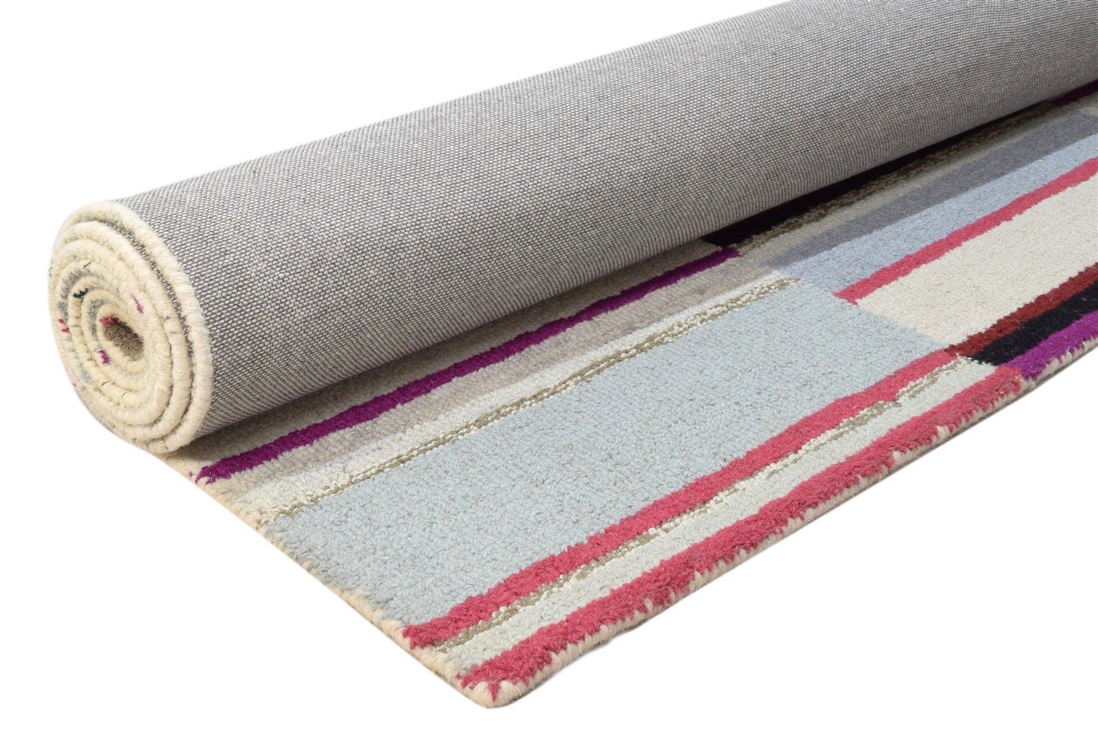 5X8 Rug Wool Multi Color Modern Hand Tufted Scandinavian Striped Room Size Area Rug