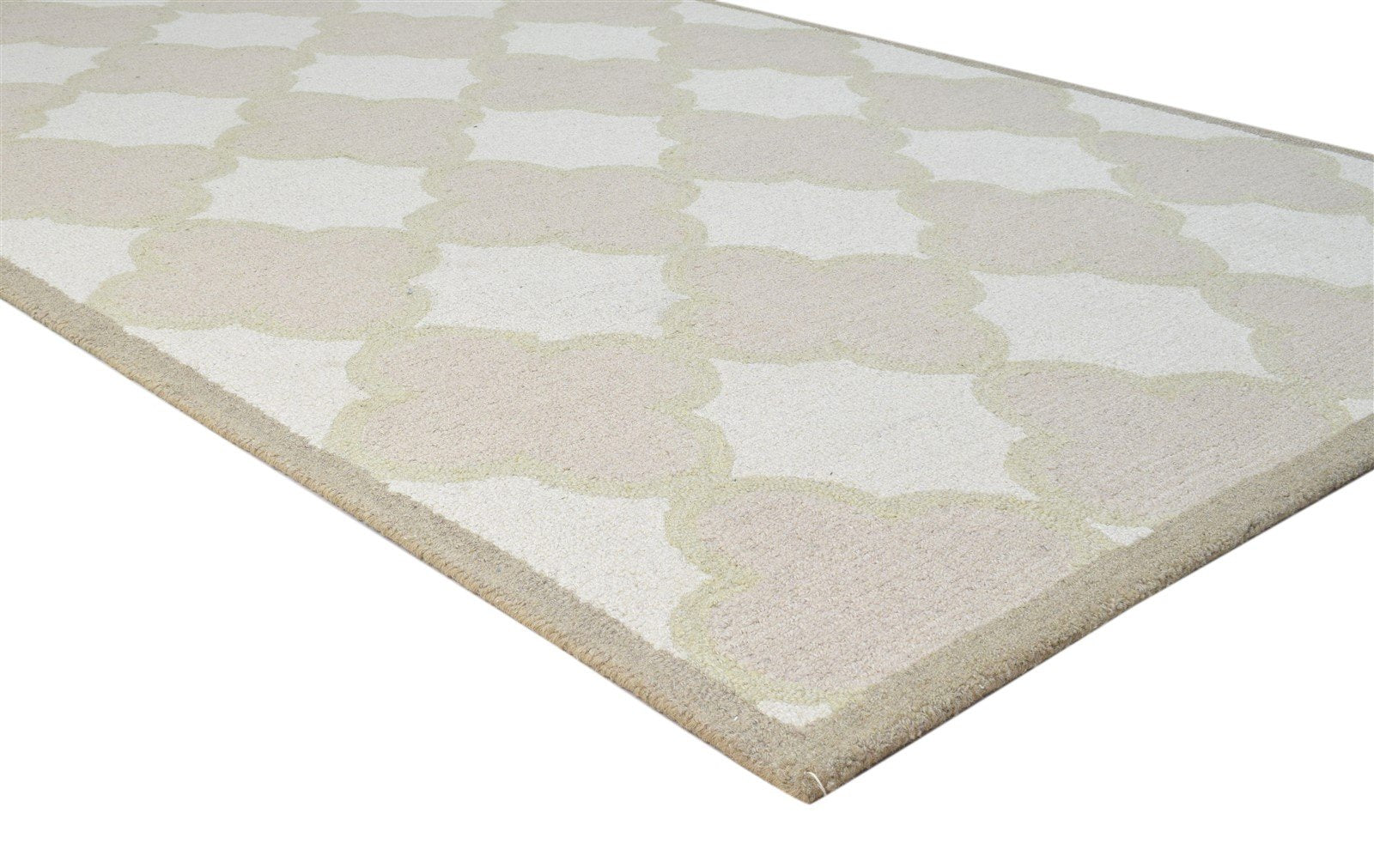 5' X 8' Rug Wool Beige Modern Hand Tufted Moroccan Trellis Room Size Carpet Area Rug