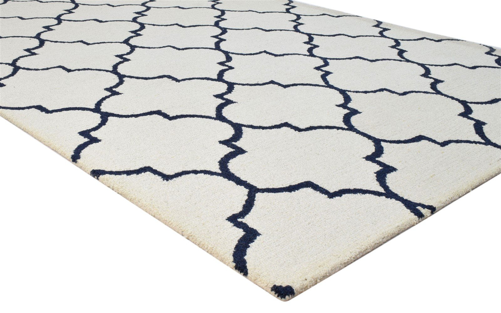 5' X 8' Rug Wool Ivory Modern Hand Tufted Moroccan Trellis Room Size Carpet Area Rug