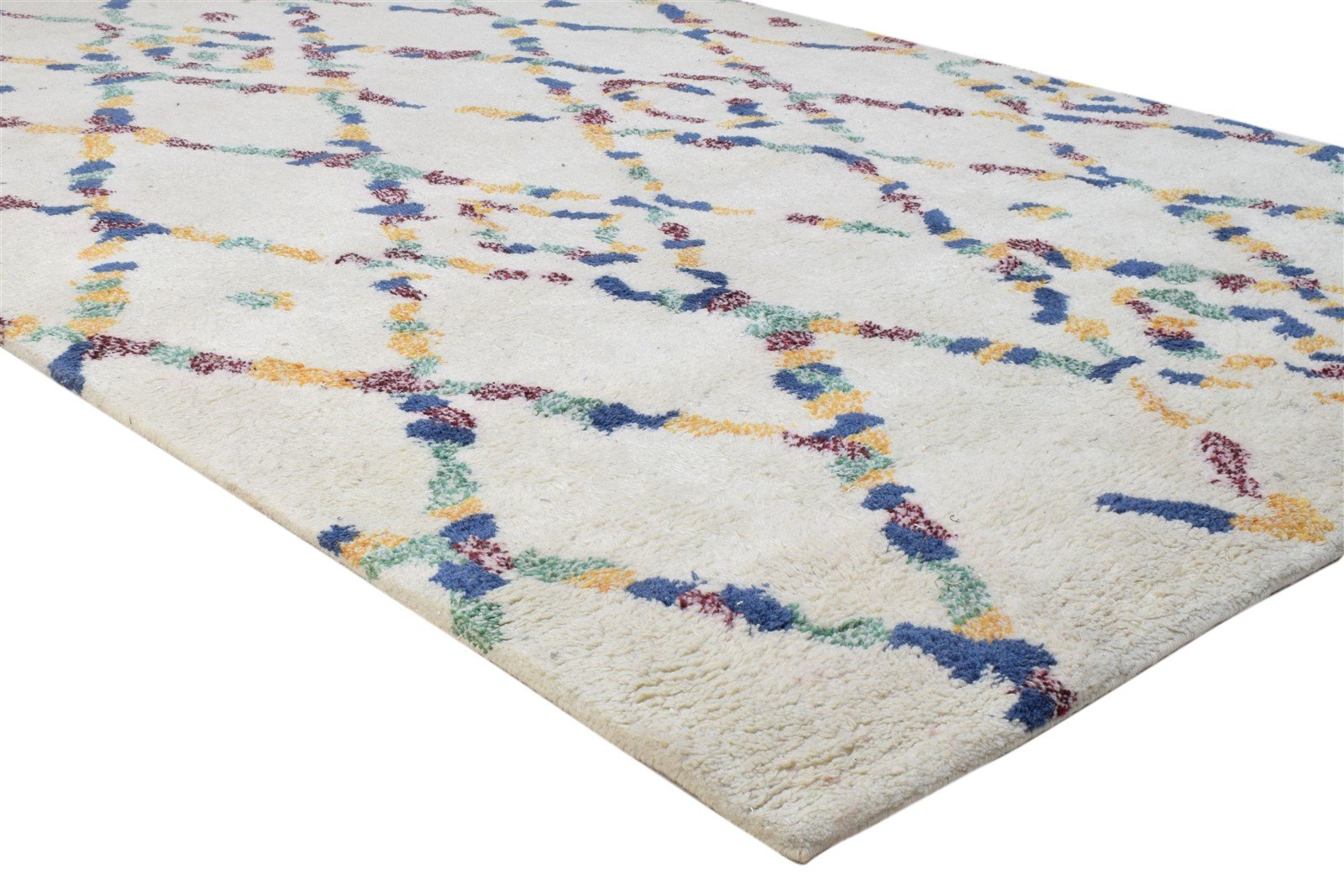 Pet Yarn Ivory Rug 5' X 8' Shag Hand Tufted Moroccan Trellis Room Size Carpet Area Rug