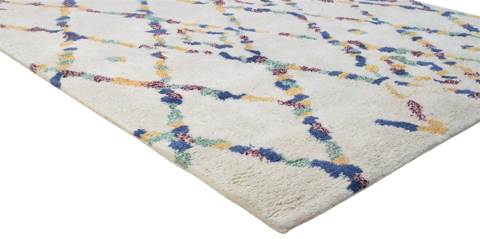 Pet Yarn Ivory Rug 5' X 8' Shag Hand Tufted Moroccan Trellis Room Size Carpet Area Rug