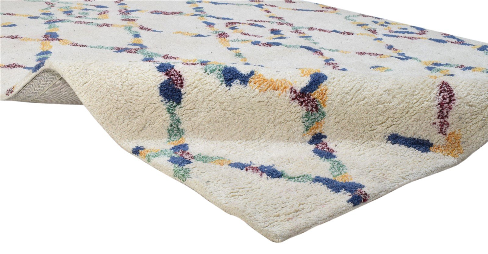 Pet Yarn Ivory Rug 5' X 8' Shag Hand Tufted Moroccan Trellis Room Size Carpet Area Rug