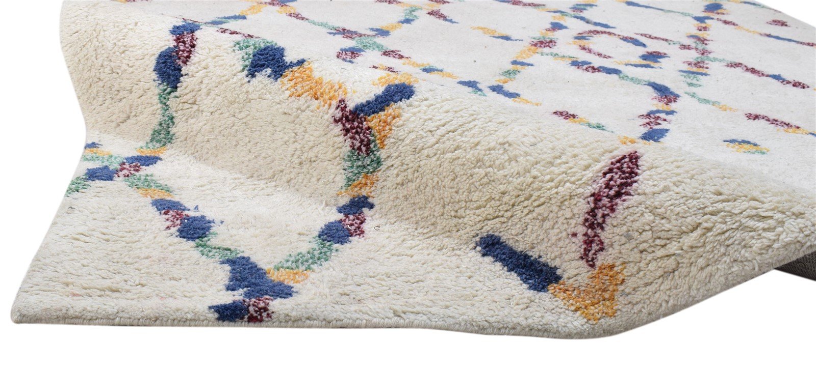 Pet Yarn Ivory Rug 5' X 8' Shag Hand Tufted Moroccan Trellis Room Size Carpet Area Rug