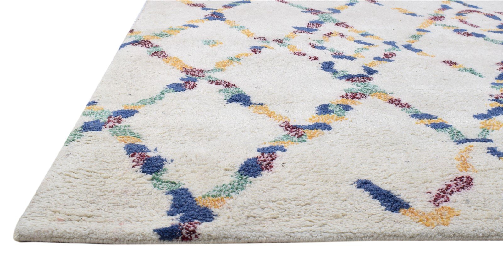 Pet Yarn Ivory Rug 5' X 8' Shag Hand Tufted Moroccan Trellis Room Size Carpet Area Rug