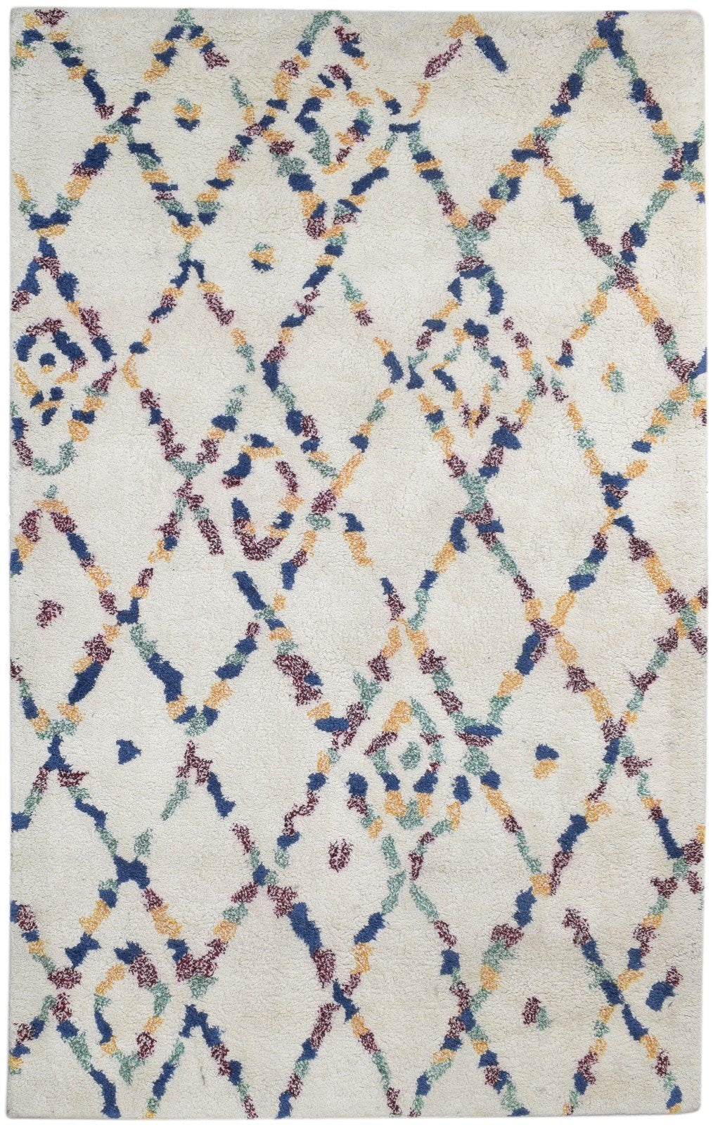 Pet Yarn Ivory Rug 5' X 8' Shag Hand Tufted Moroccan Trellis Room Size Carpet Area Rug