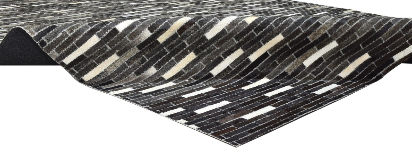 8X10 Rug Leather Charcoal Modern Hand Woven Scandinavian Striped Large Carpet 7860681703573