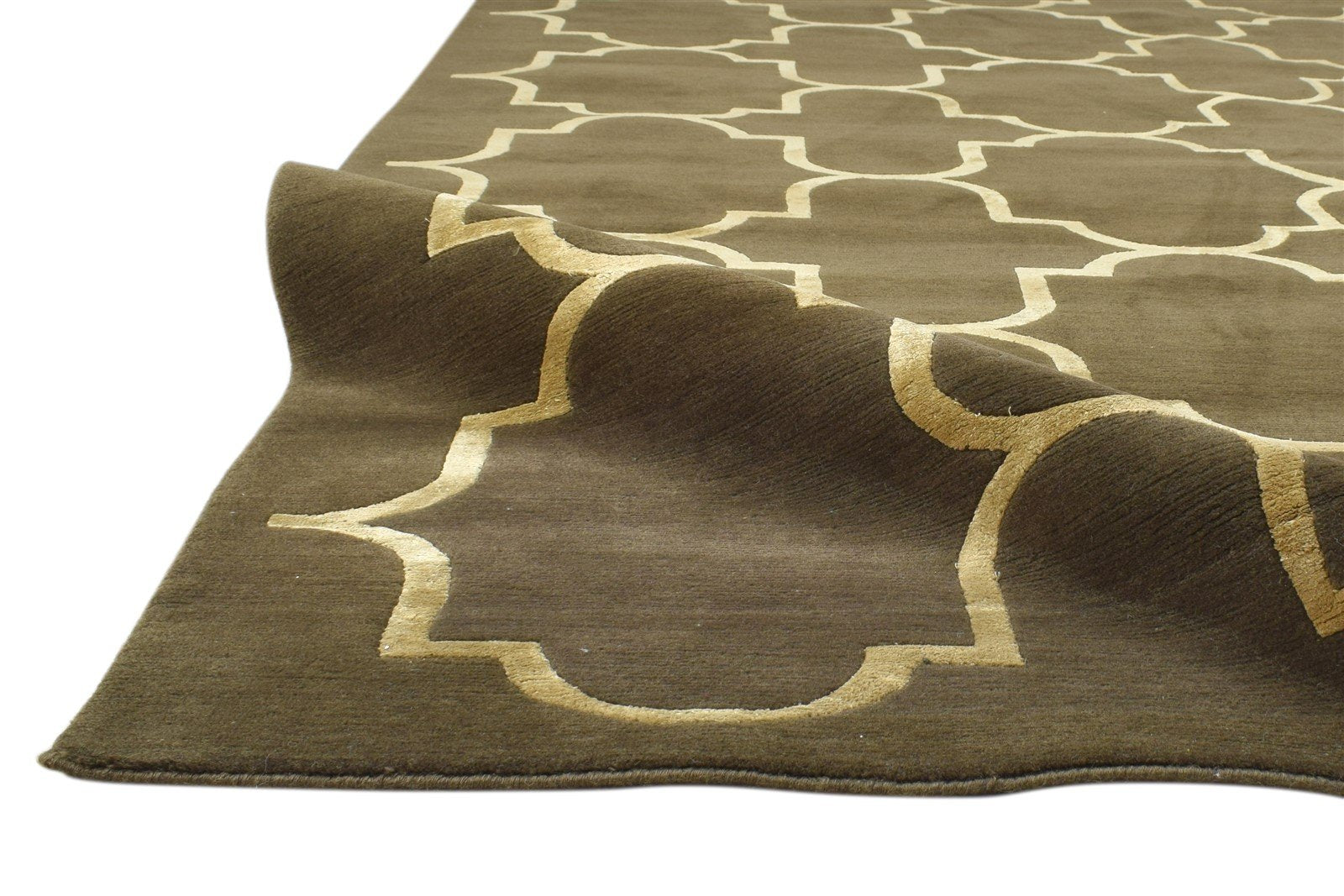 8X10 Rug Wool / Silk Charcoal Modern Hand Knotted Moroccan Trellis Large Carpet 7860695433365