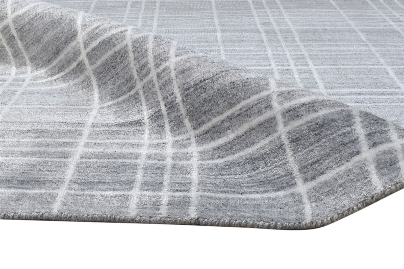 8X10 Rug Wool Silk Dark Grey Modern Handloom Scandinavian Plaids Large Carpet 7864399954069