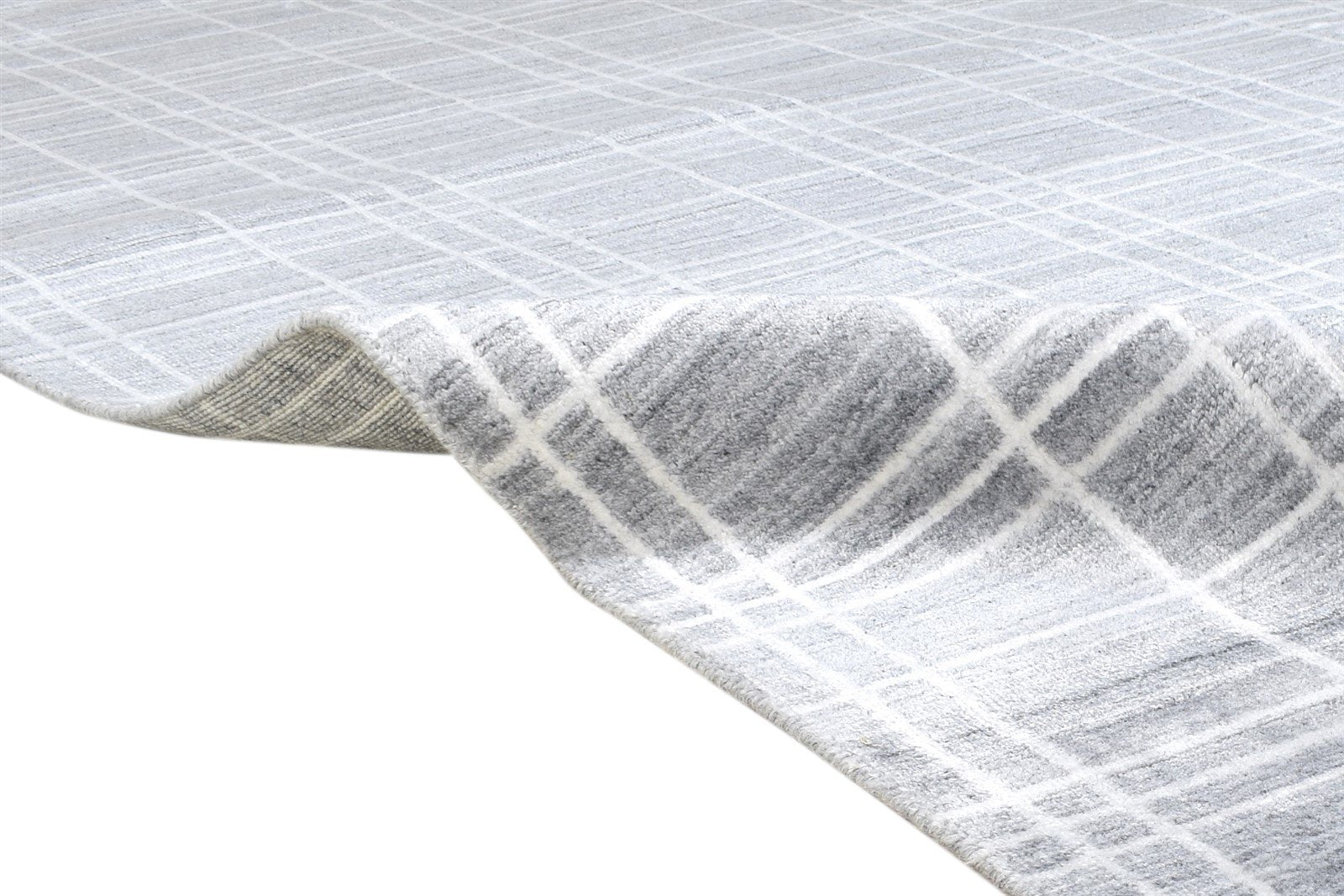 8X10 Rug Wool Silk Dark Grey Modern Handloom Scandinavian Plaids Large Carpet 7864399954069