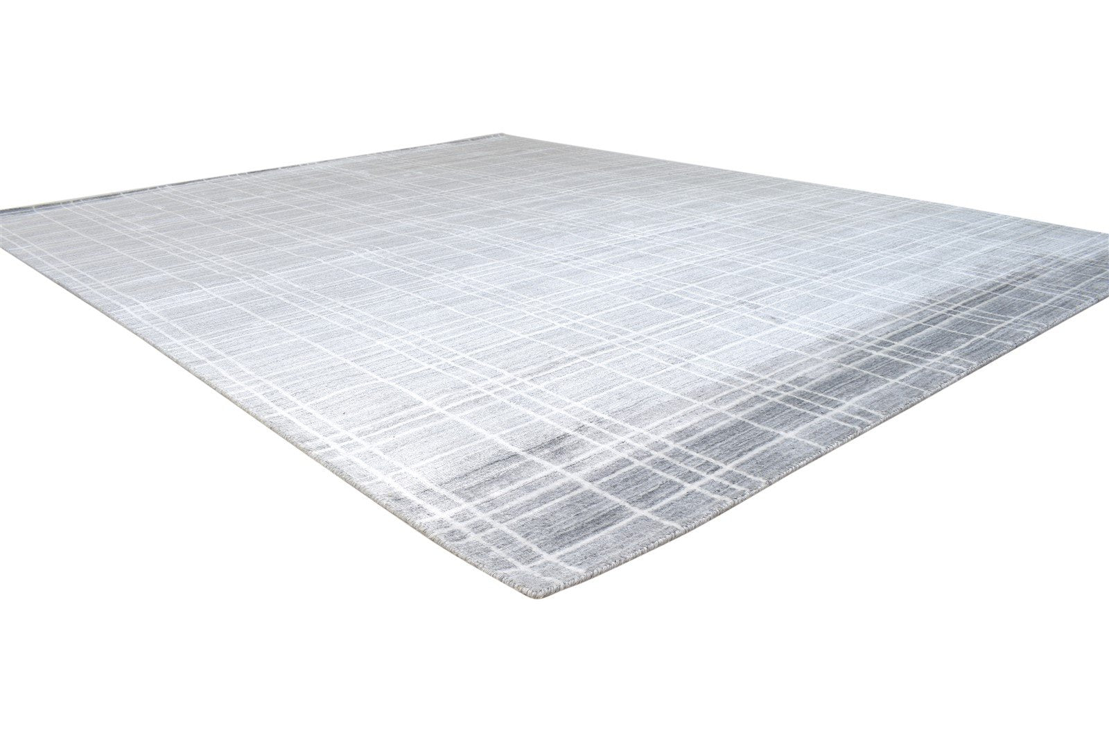 8X10 Rug Wool Silk Dark Grey Modern Handloom Scandinavian Plaids Large Carpet 7864399954069
