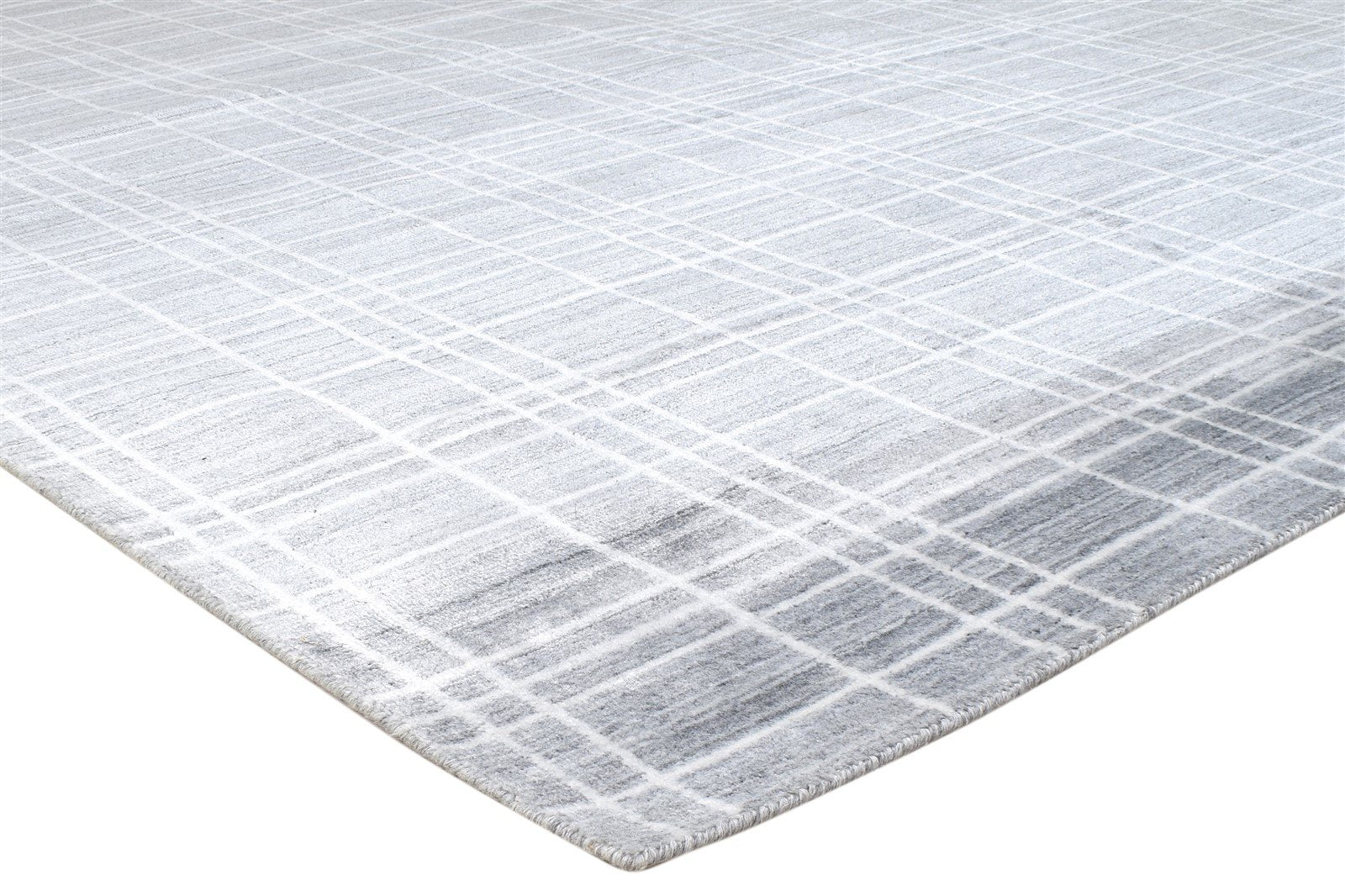 8X10 Rug Wool Silk Dark Grey Modern Handloom Scandinavian Plaids Large Carpet 7864399954069