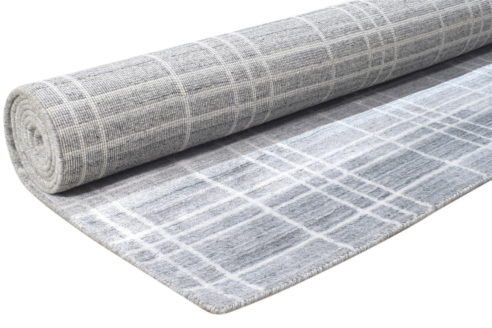 8X10 Rug Wool Silk Dark Grey Modern Handloom Scandinavian Plaids Large Carpet 7864399954069