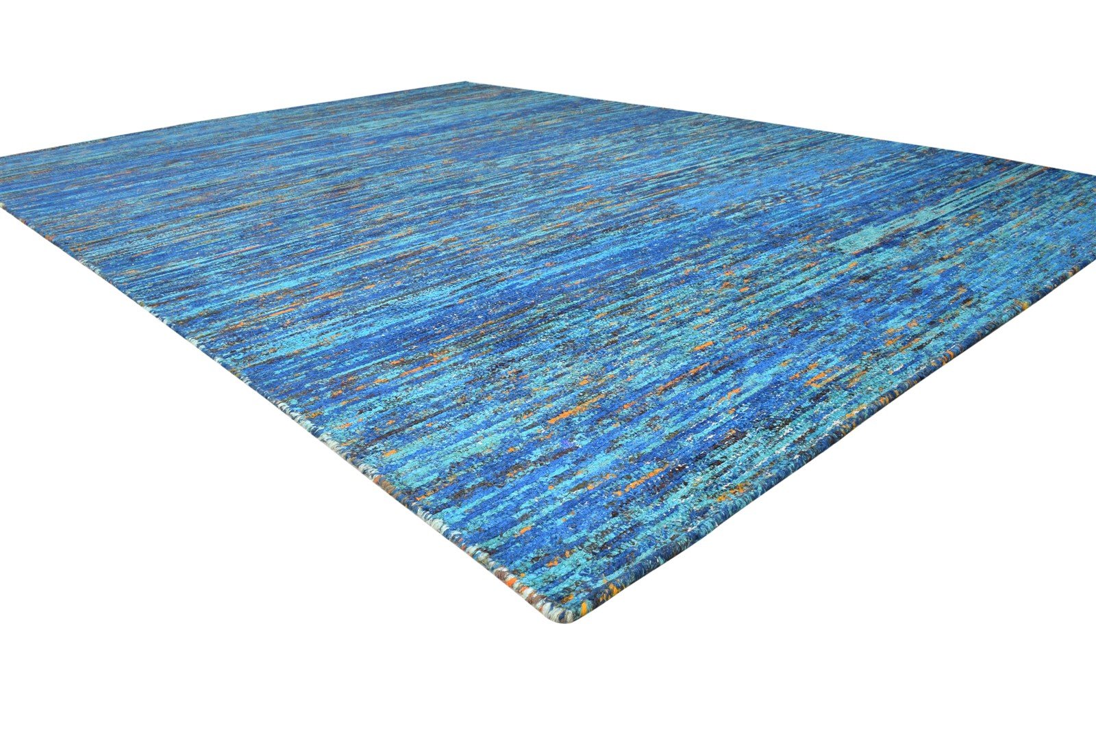 Dodi 8X11 Rug Rayon From Bamboo Blue Modern Hand Woven Bohemian Striped 7864805425301