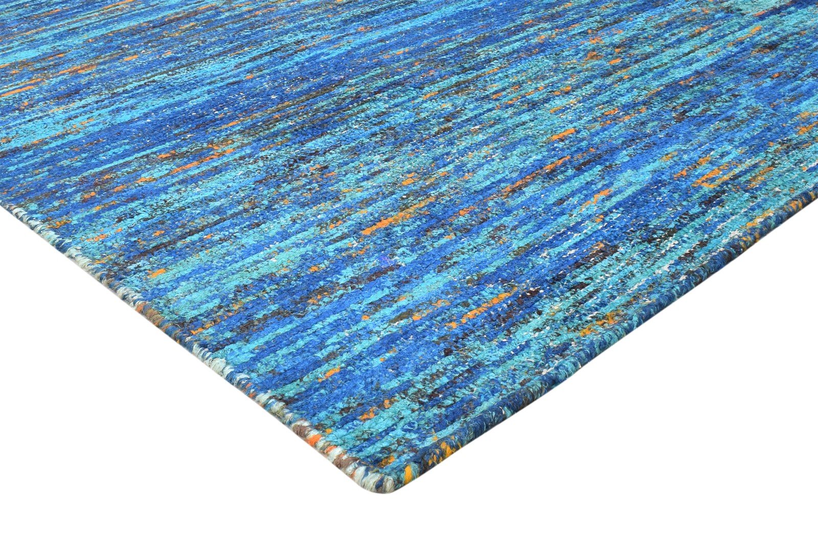 Dodi 8X11 Rug Rayon From Bamboo Blue Modern Hand Woven Bohemian Striped 7864805425301