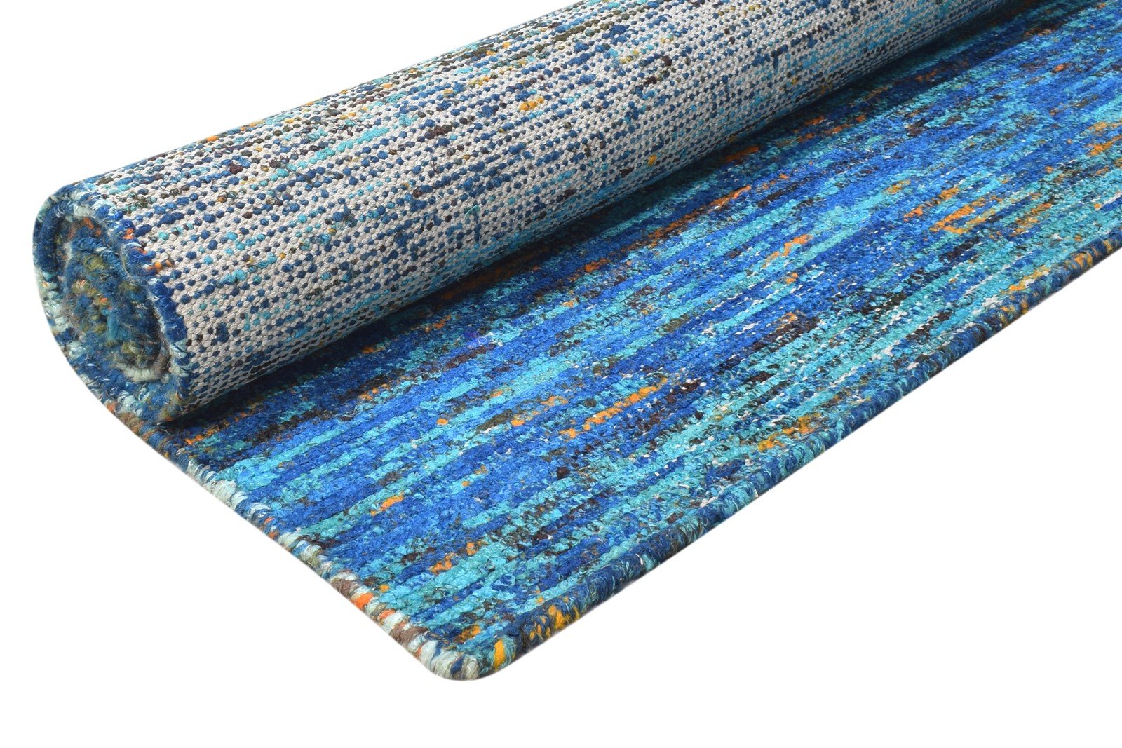 Dodi 8X11 Rug Rayon From Bamboo Blue Modern Hand Woven Bohemian Striped 7864805425301