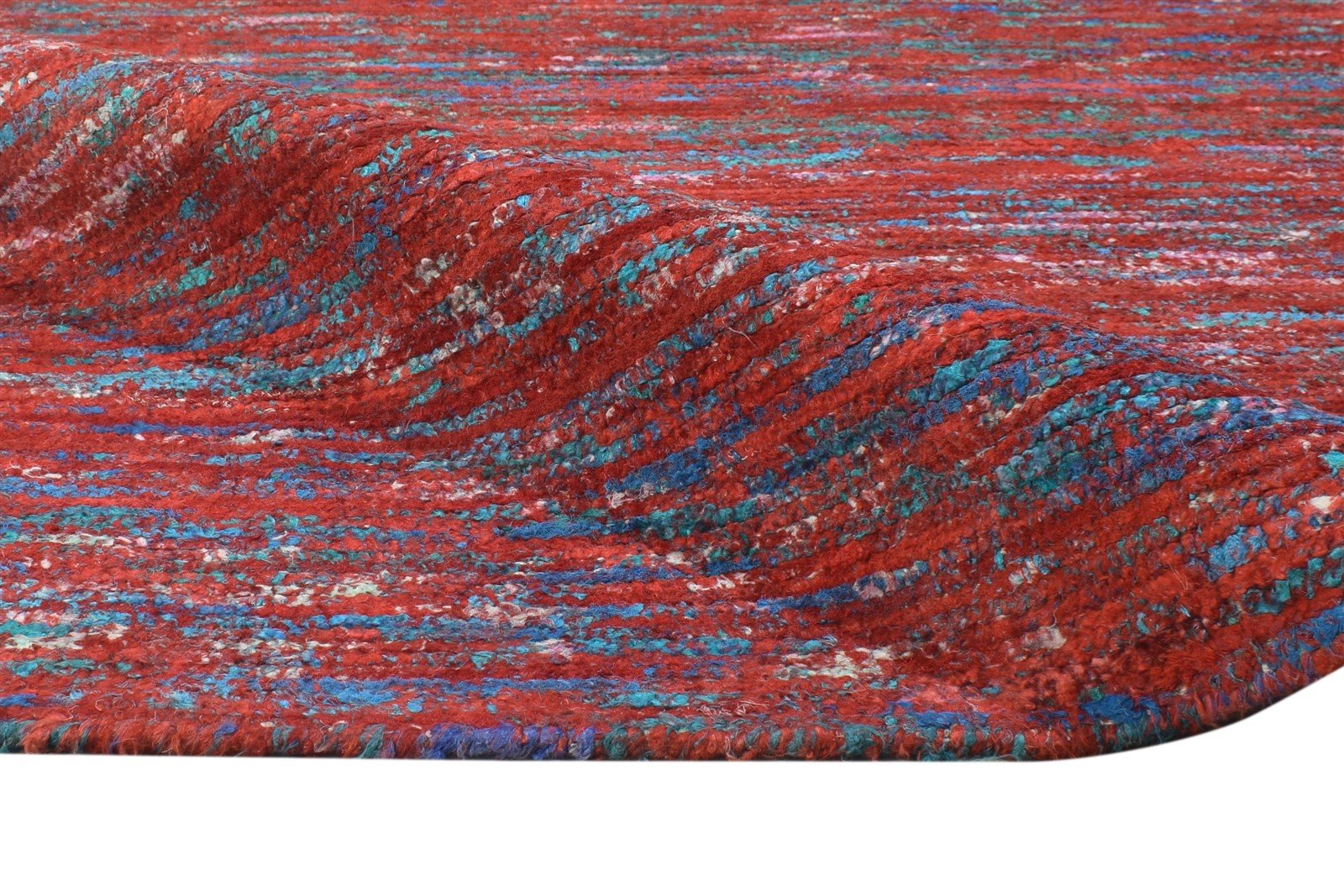 Nerti 8X11 Rug Rayon From Bamboo Red Modern Hand Woven Bohemian Striped 7864805064853