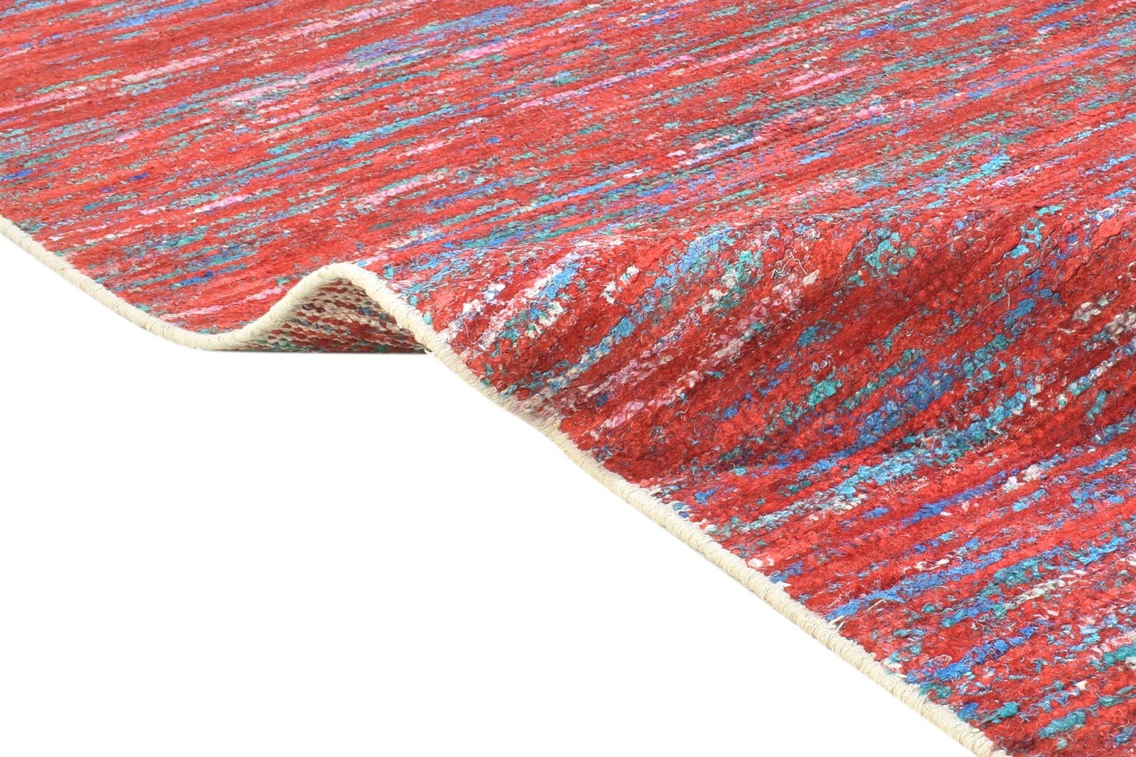 Nerti 8X11 Rug Rayon From Bamboo Red Modern Hand Woven Bohemian Striped 7864805064853