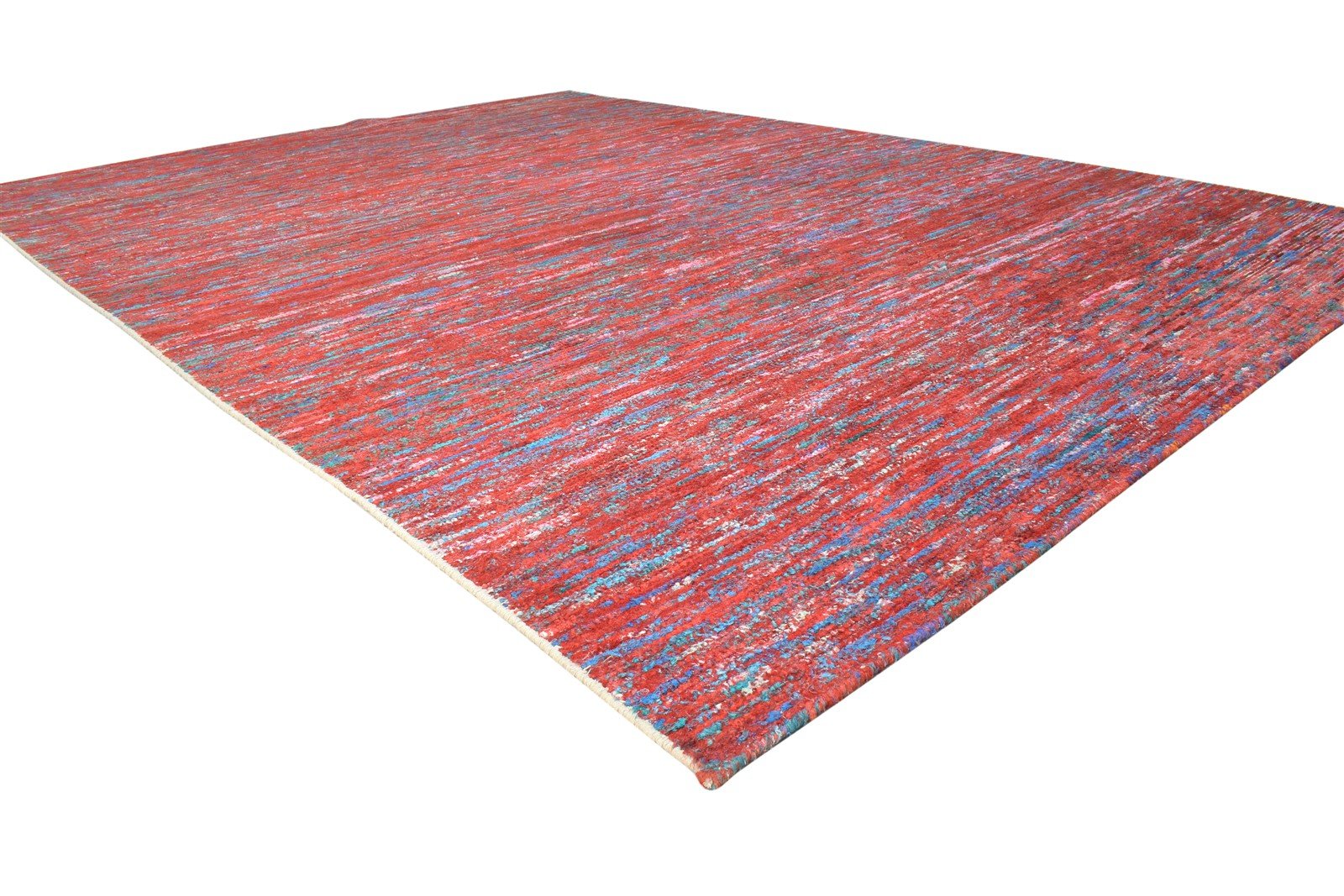 Nerti 8X11 Rug Rayon From Bamboo Red Modern Hand Woven Bohemian Striped 7864805064853