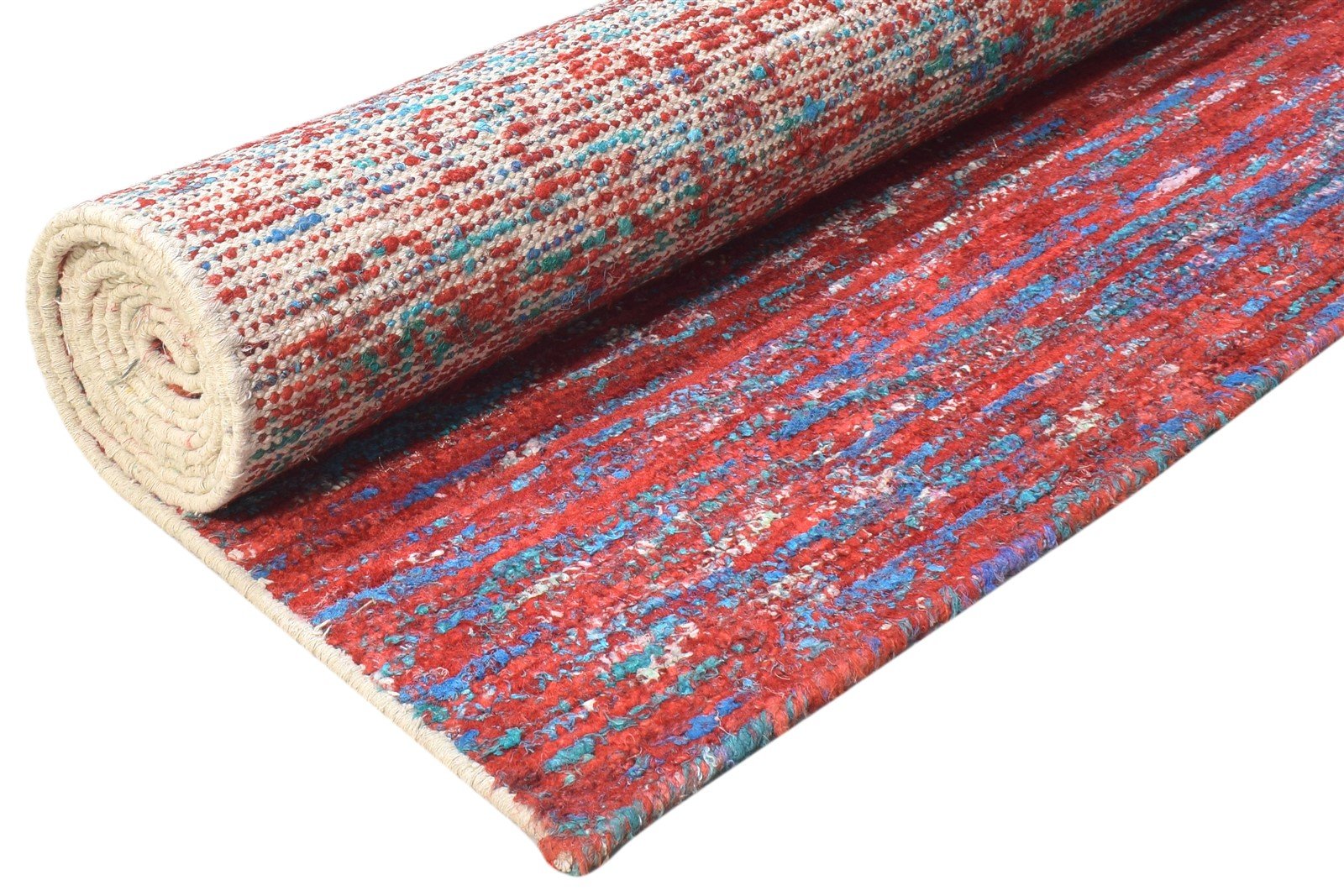 Nerti 8X11 Rug Rayon From Bamboo Red Modern Hand Woven Bohemian Striped 7864805064853