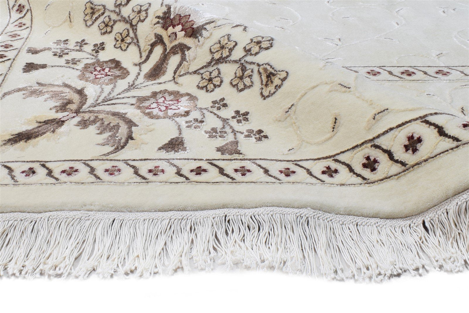 8X11 Rug Wool / Silk Cream Persian Hand Knotted Abbuson Oriental Large Carpet 7865124651157