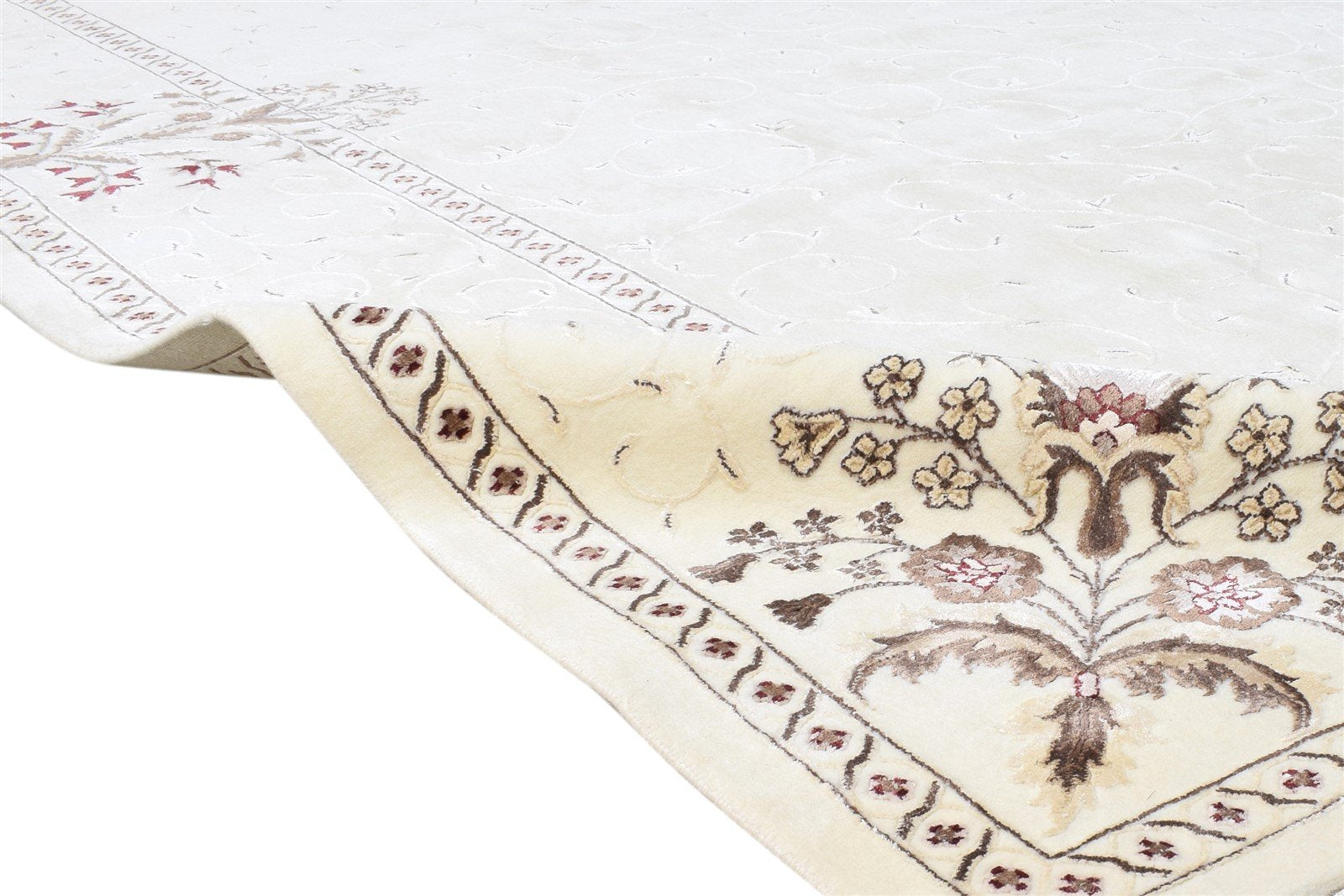 8X11 Rug Wool / Silk Cream Persian Hand Knotted Abbuson Oriental Large Carpet 7865124651157