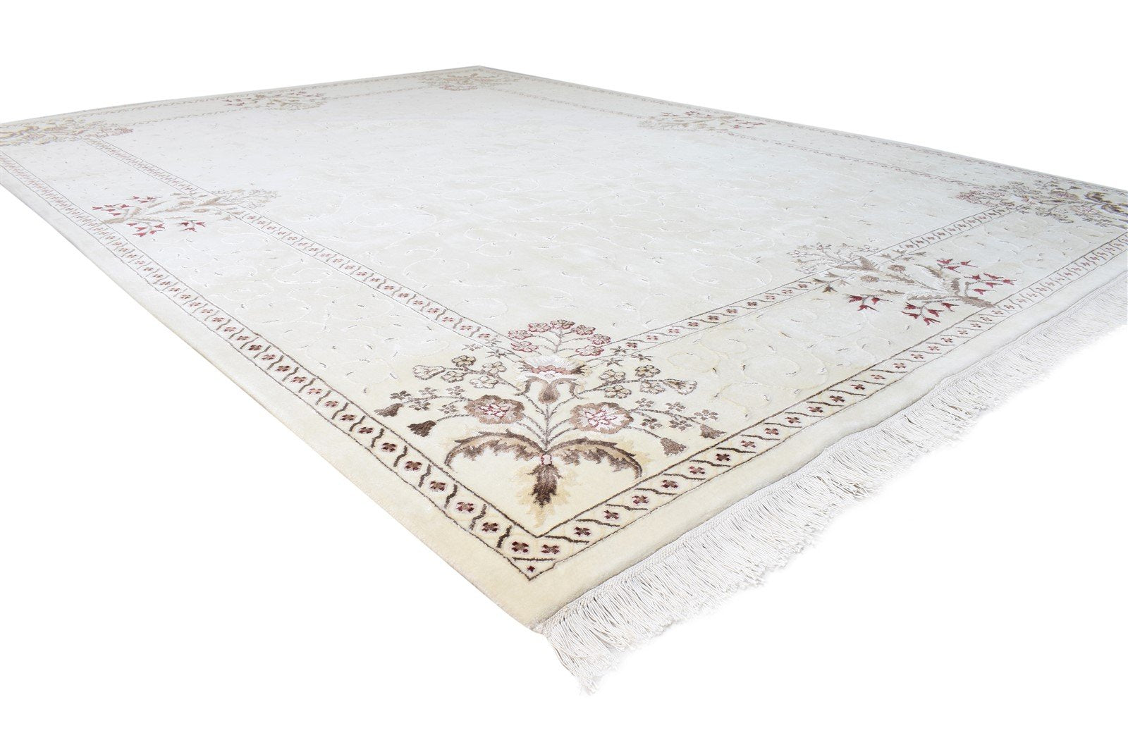 8X11 Rug Wool / Silk Cream Persian Hand Knotted Abbuson Oriental Large Carpet 7865124651157