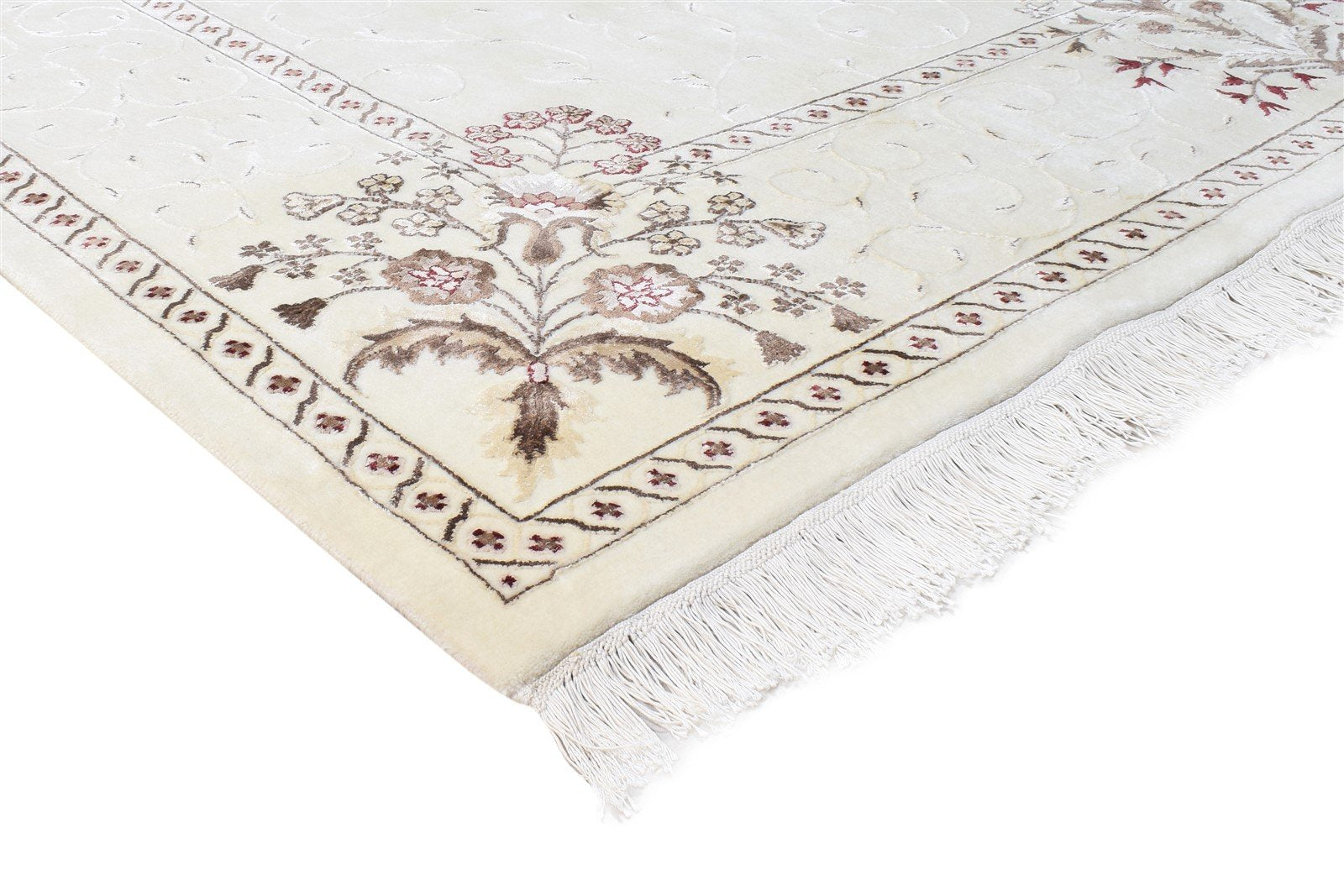 8X11 Rug Wool / Silk Cream Persian Hand Knotted Abbuson Oriental Large Carpet 7865124651157