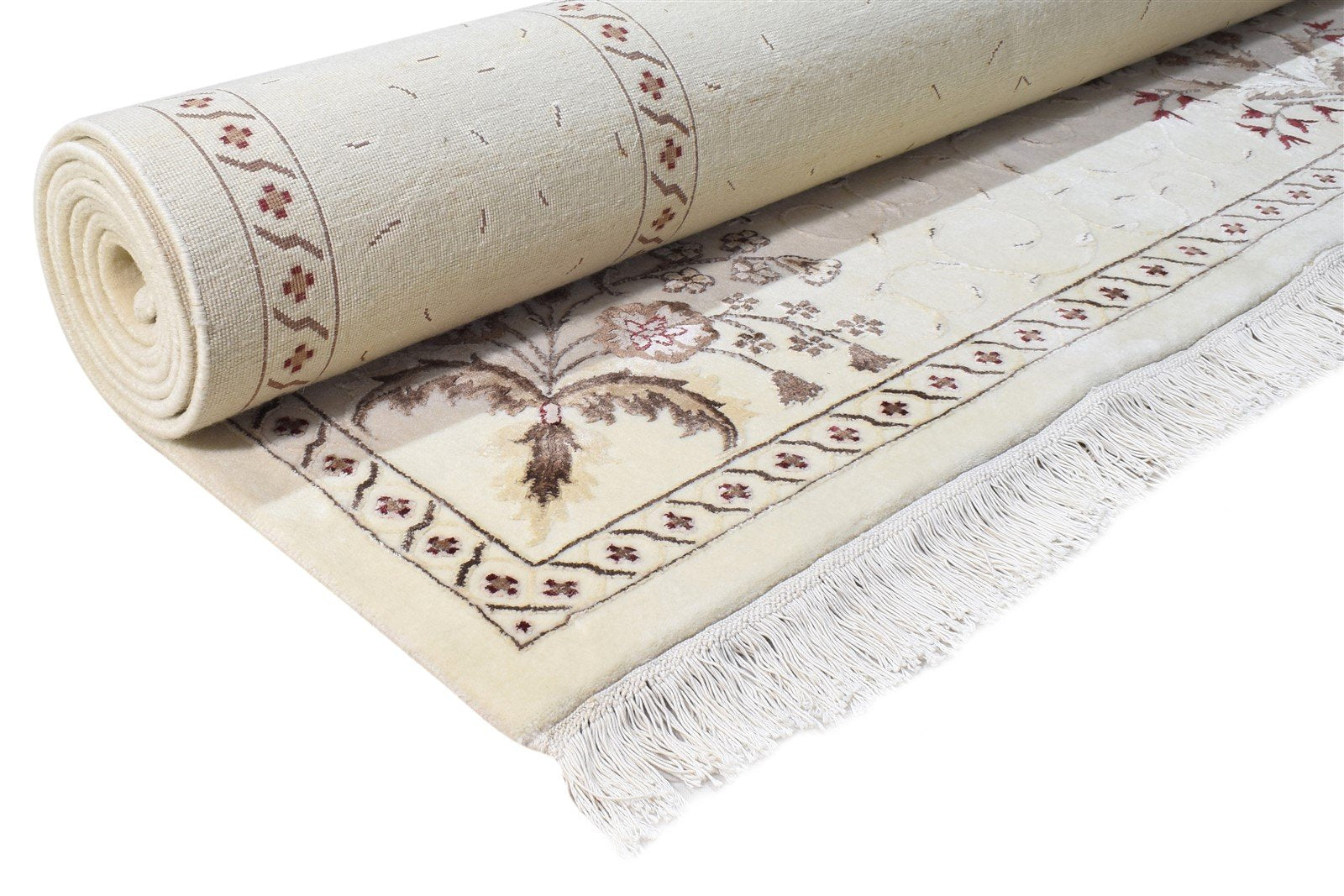 8X11 Rug Wool / Silk Cream Persian Hand Knotted Abbuson Oriental Large Carpet 7865124651157