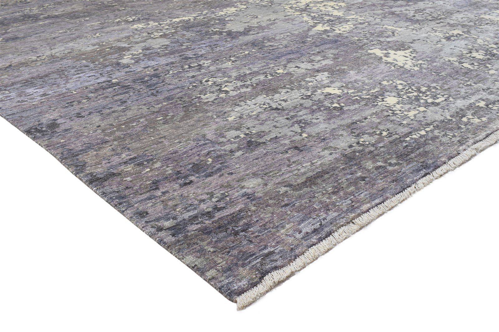 9' X 12' Rug Silk Grey Modern Hand Knotted Indian Abstract Extra Large Carpet 7864321343637