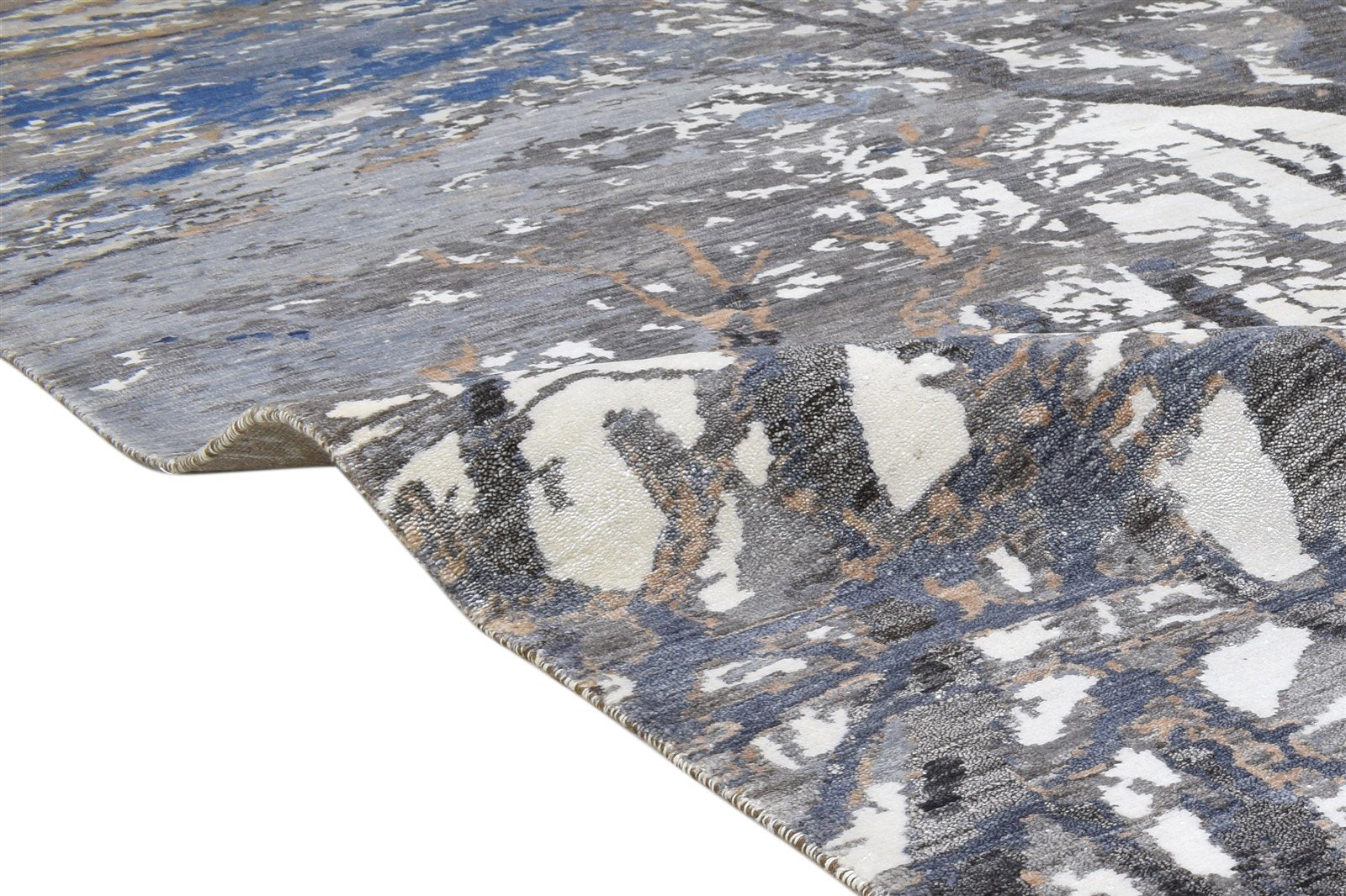 9' X 12' Rug Silk Grey Modern Hand Knotted Indian Abstract Large Carpet 7864321147029