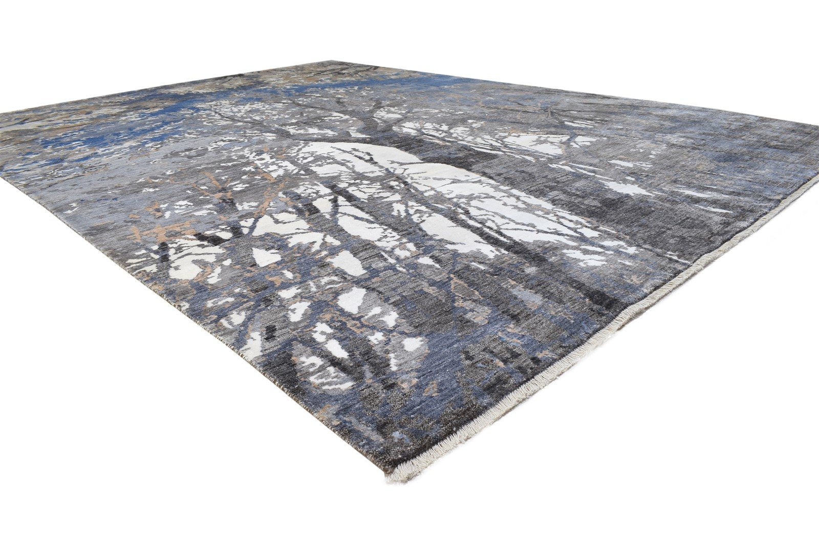 9' X 12' Rug Silk Grey Modern Hand Knotted Indian Abstract Large Carpet 7864321147029