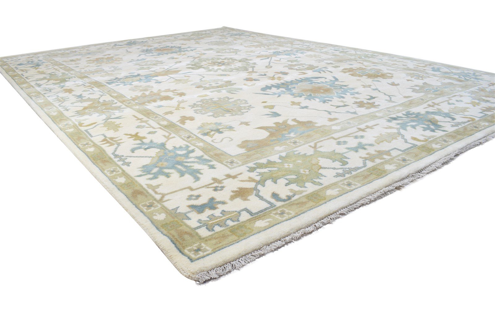 9' X 12' Rug Wool Cream Persian Hand Knotted Oushak Oriental Large Carpet 7864327602325