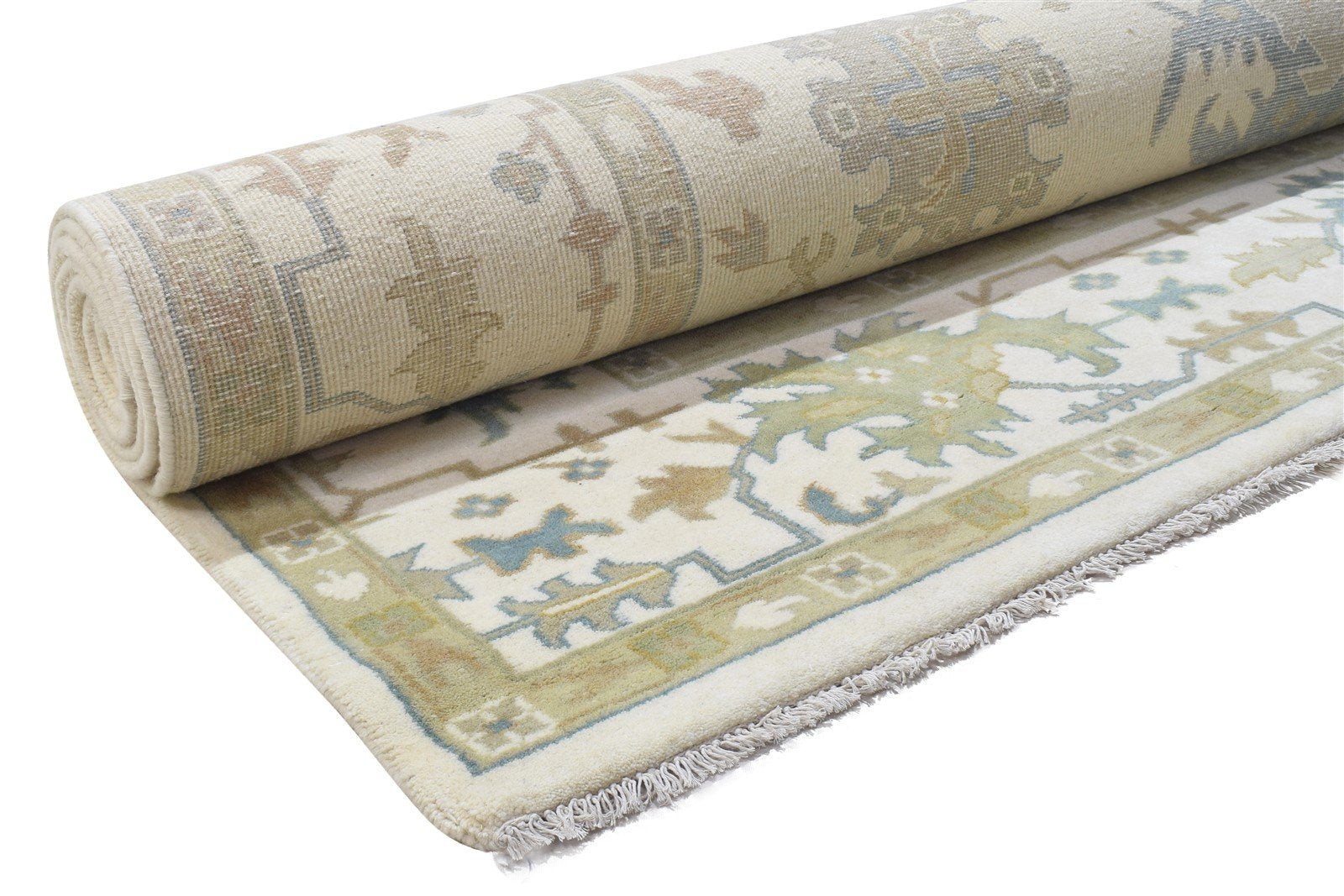 9' X 12' Rug Wool Cream Persian Hand Knotted Oushak Oriental Large Carpet 7864327602325